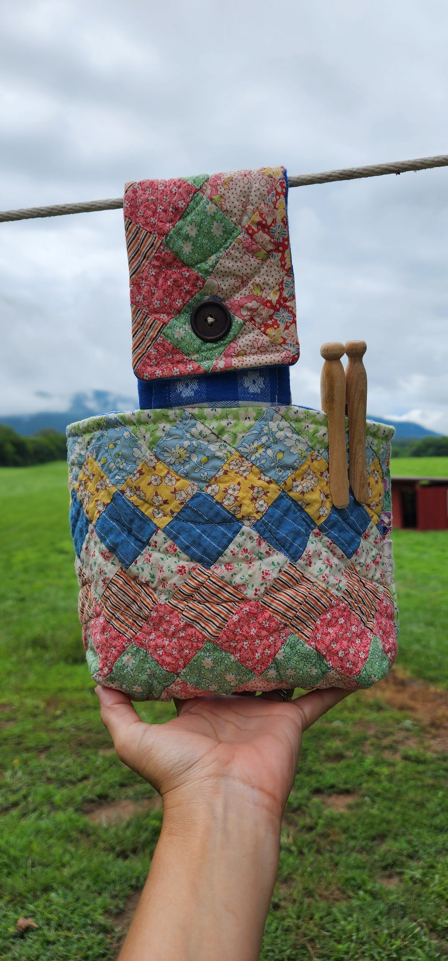 Vintage Quilt Clothespin Bag