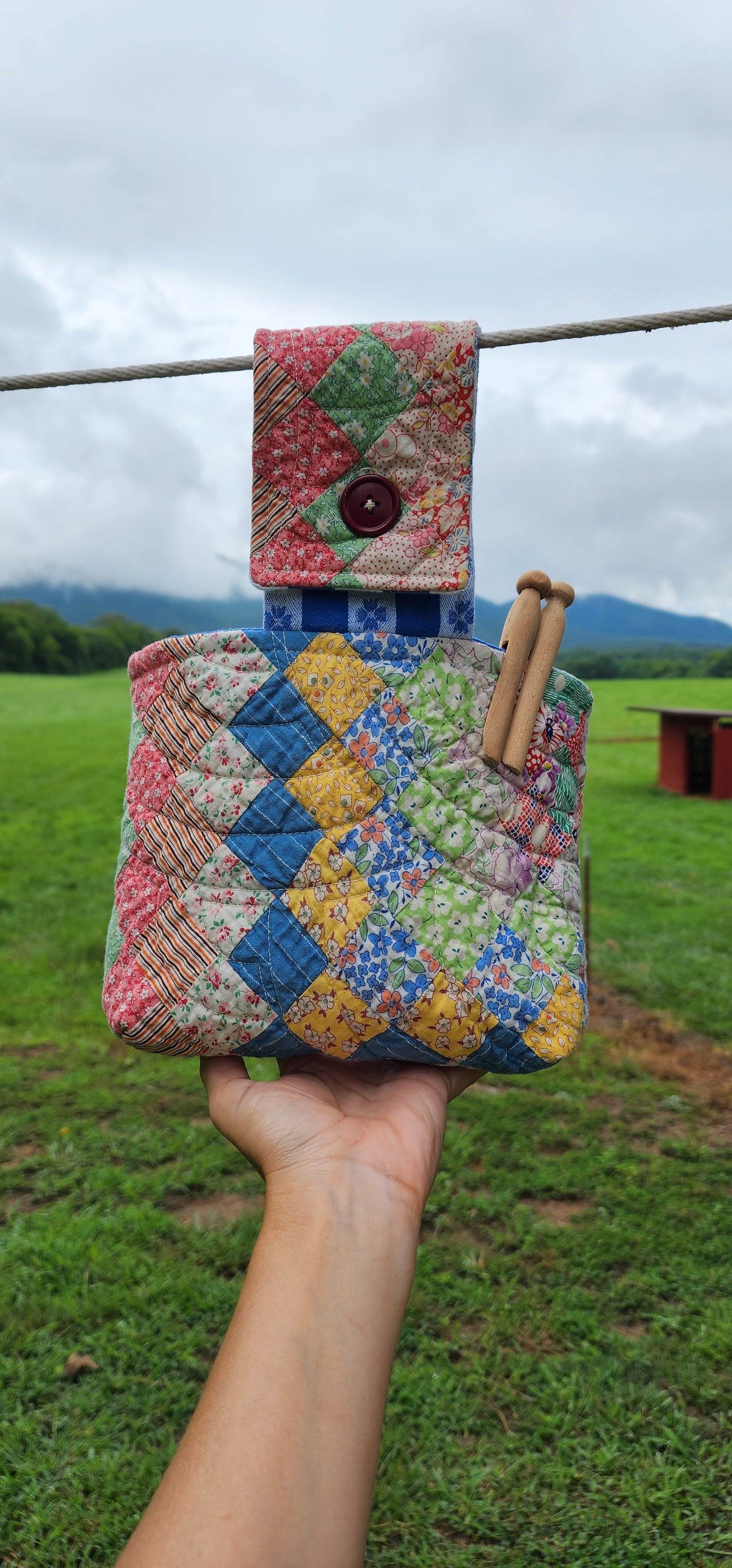 Vintage Quilt Clothespin Bag
