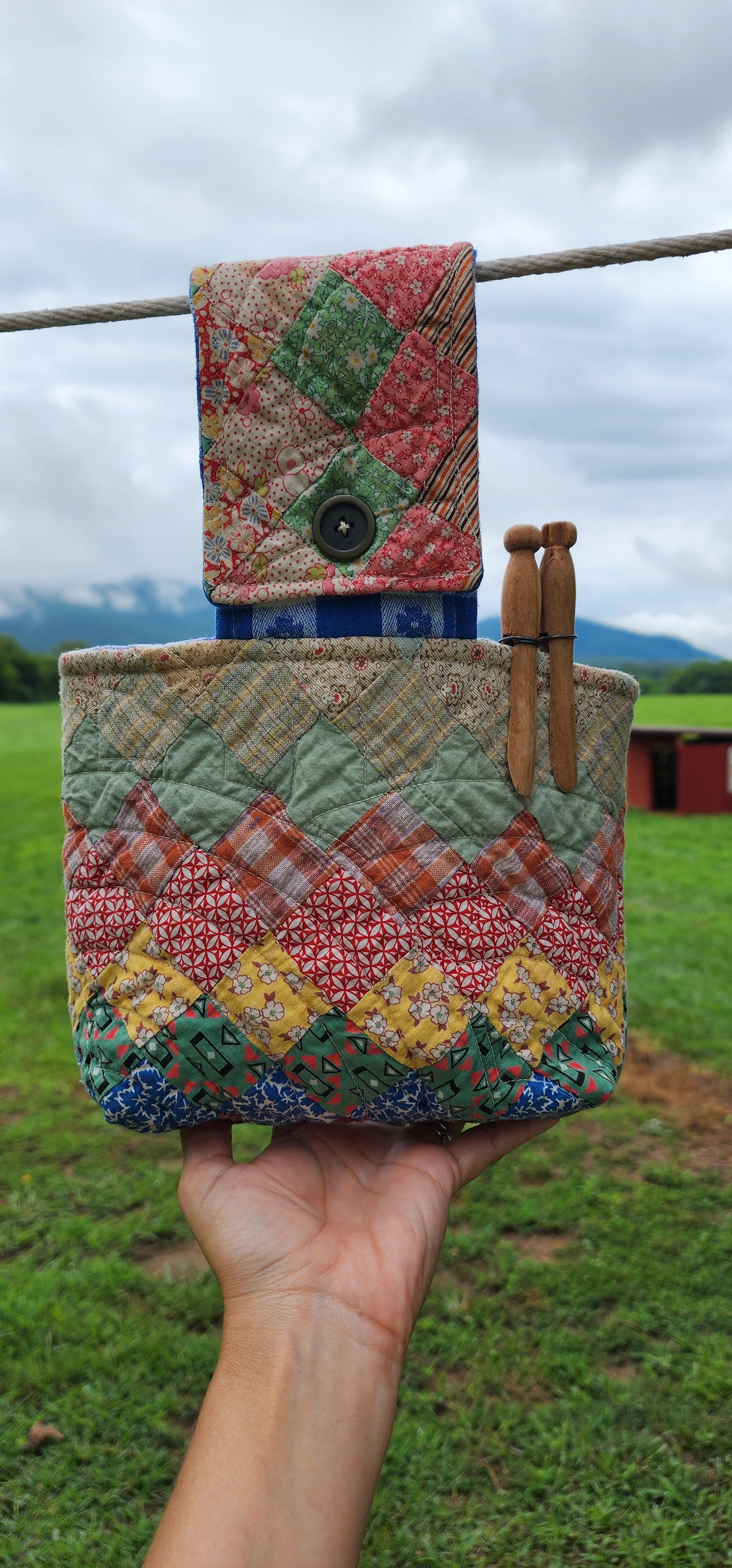 Vintage Quilt Clothespin Bag