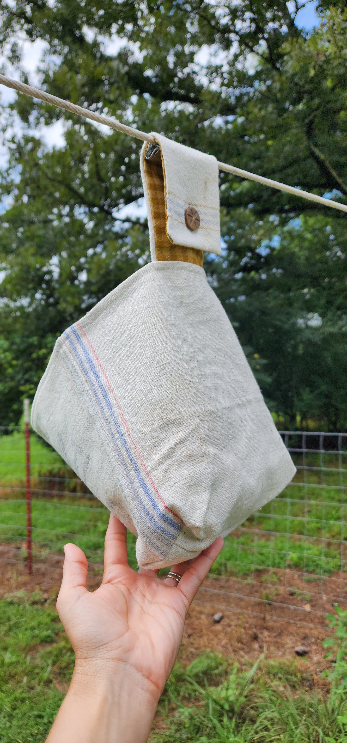 Antique Grainsack Clothespin Bag