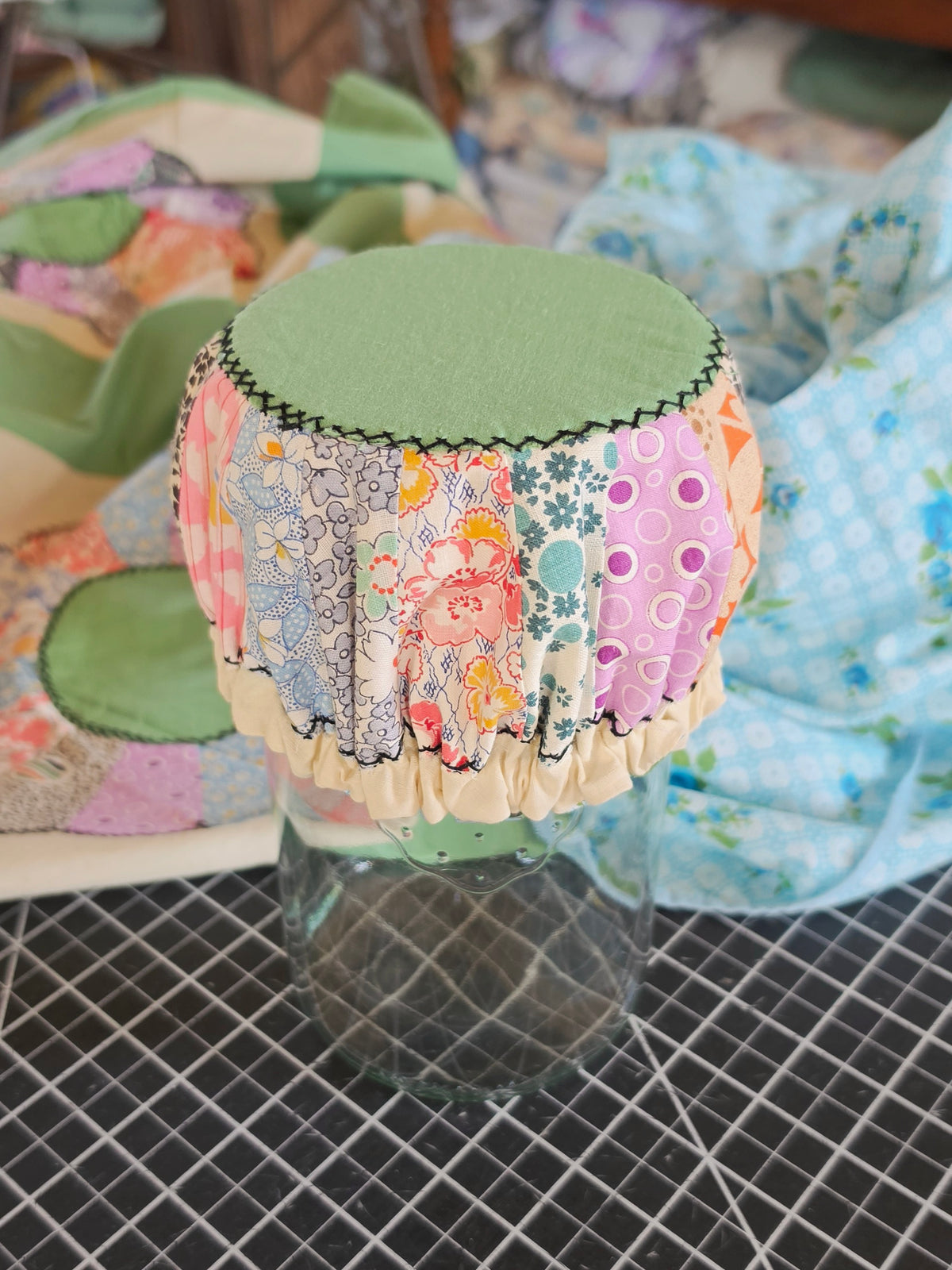 Vintage Quilt Jar Cover