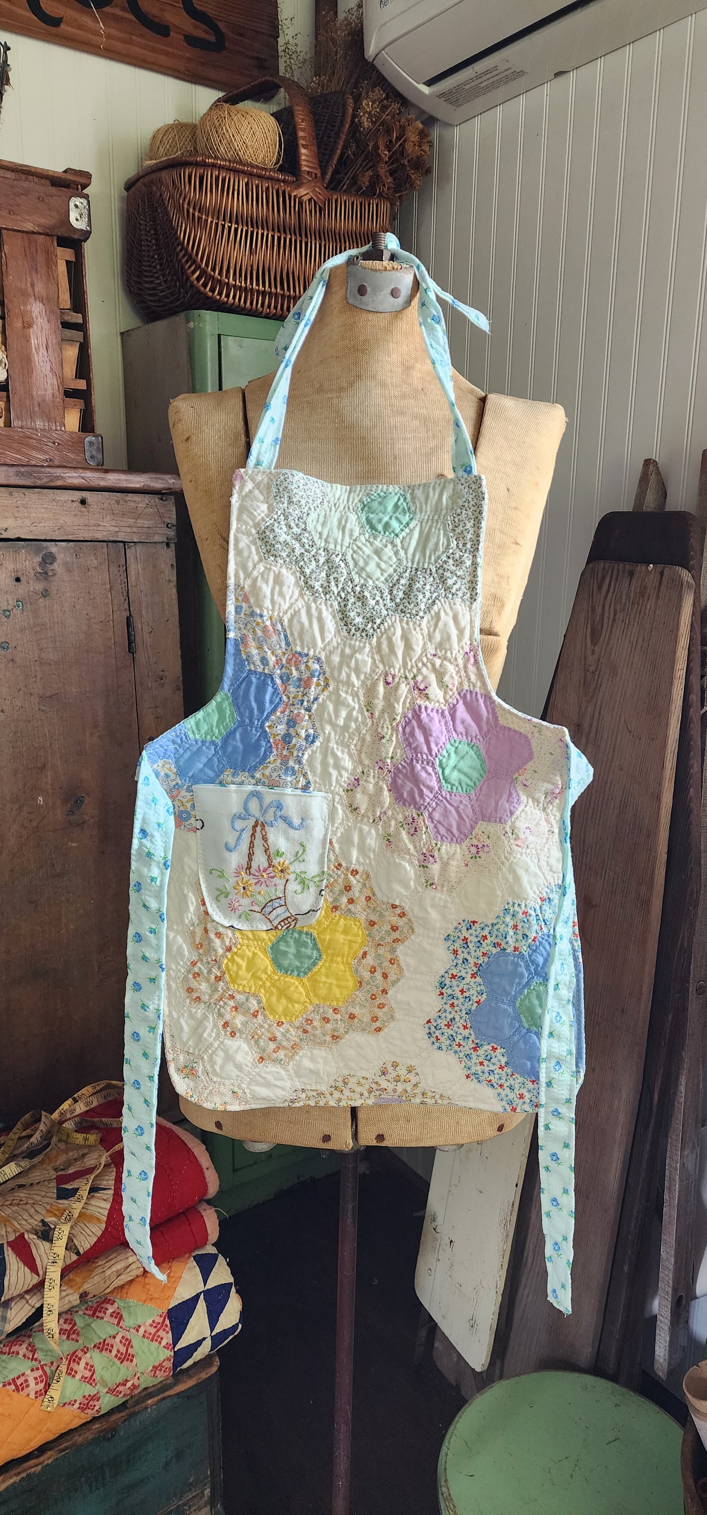 Grandma's Vintage Quilt/Linen Children's Apron