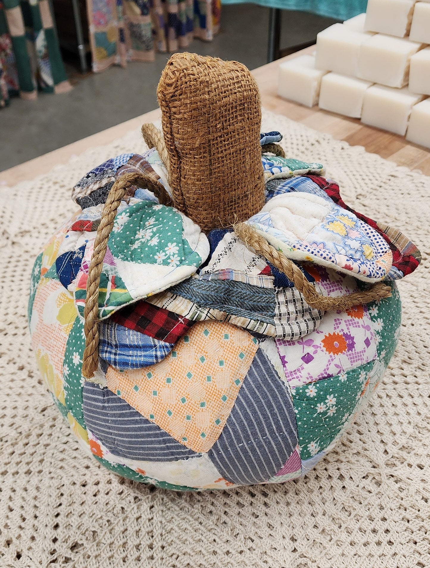 Grandma's Vintage Quilt Pumpkin