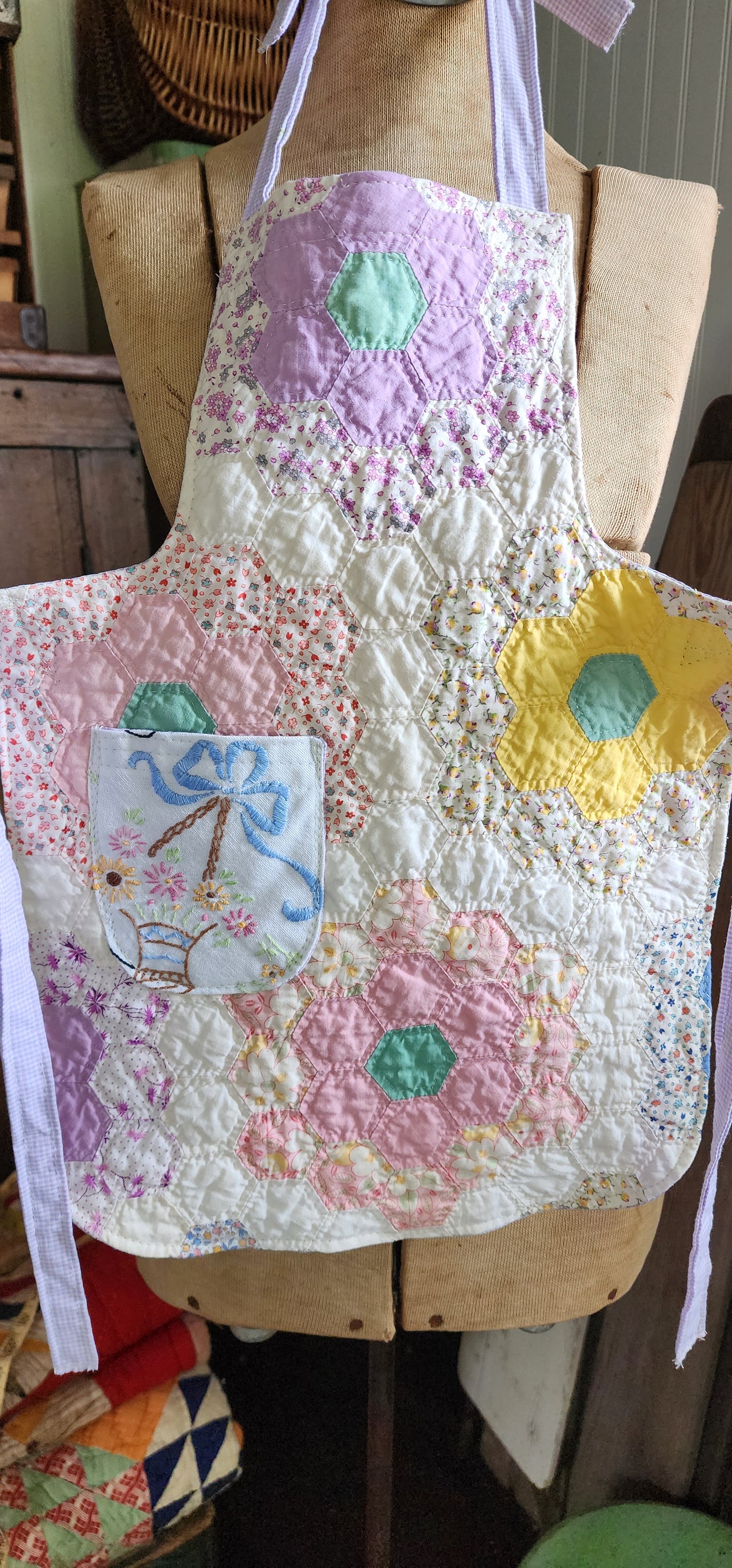 Grandma's Vintage Quilt/Linen Children's Apron