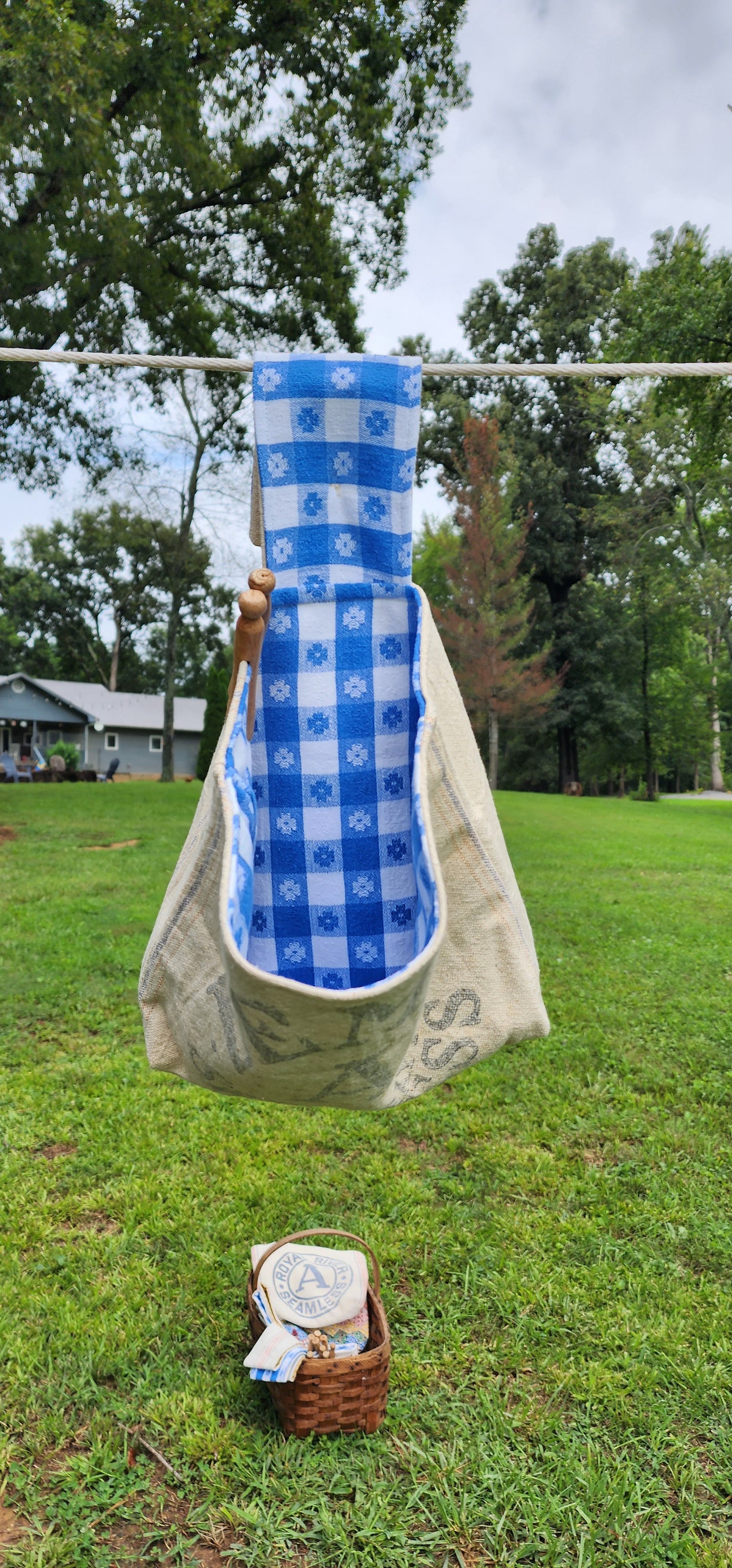 Antique Grainsack Clothespin Bag