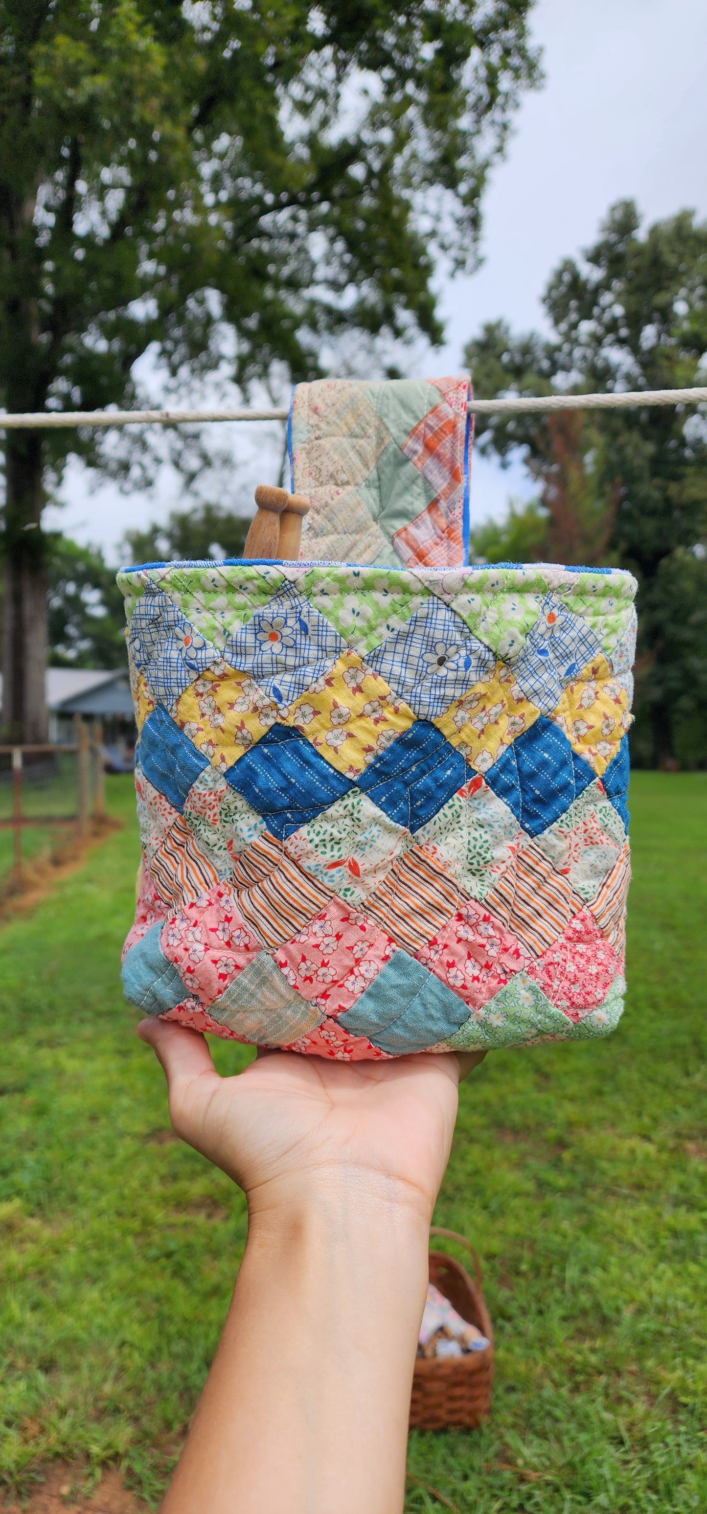 Vintage Quilt Clothespin Bag
