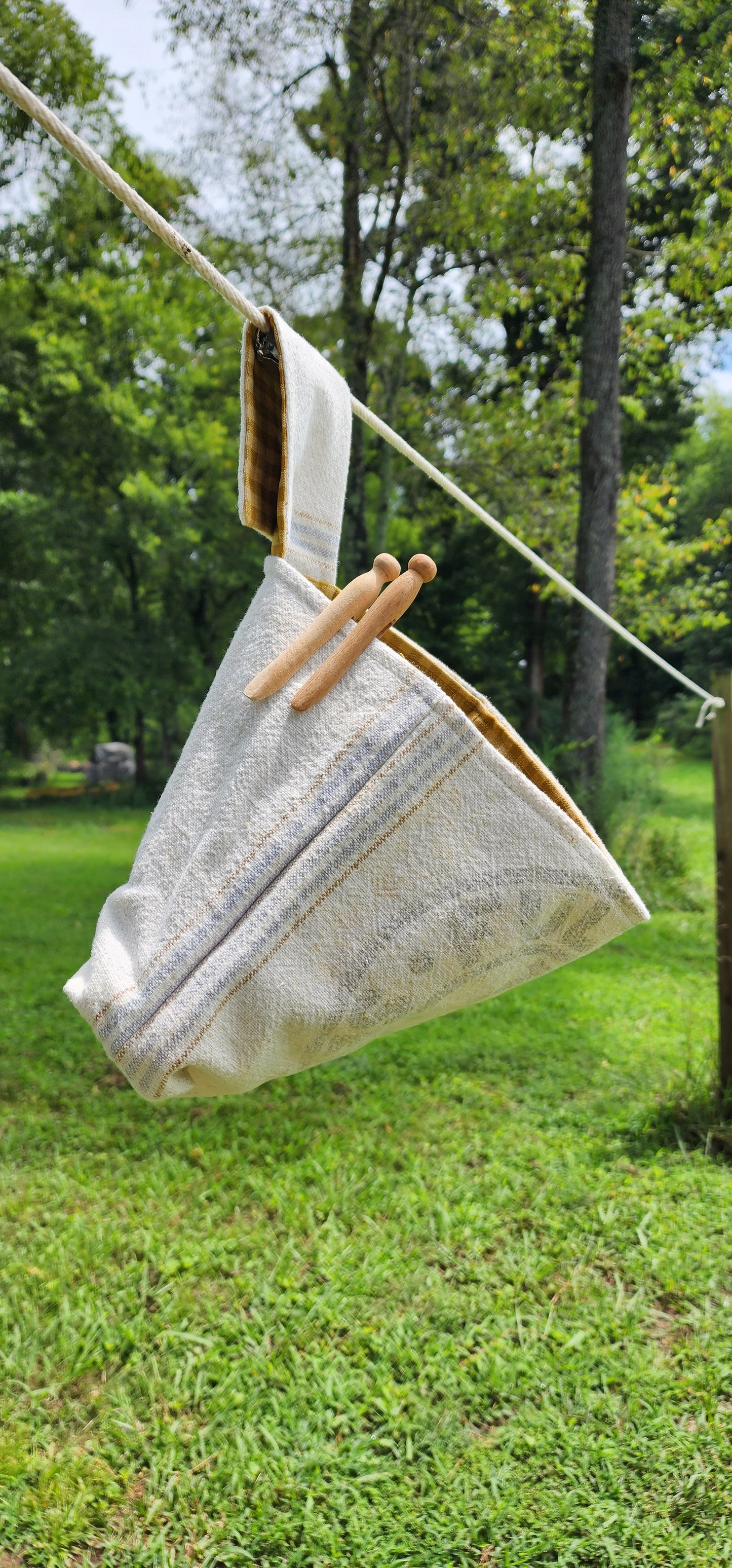 Antique Grainsack Clothespin Bag