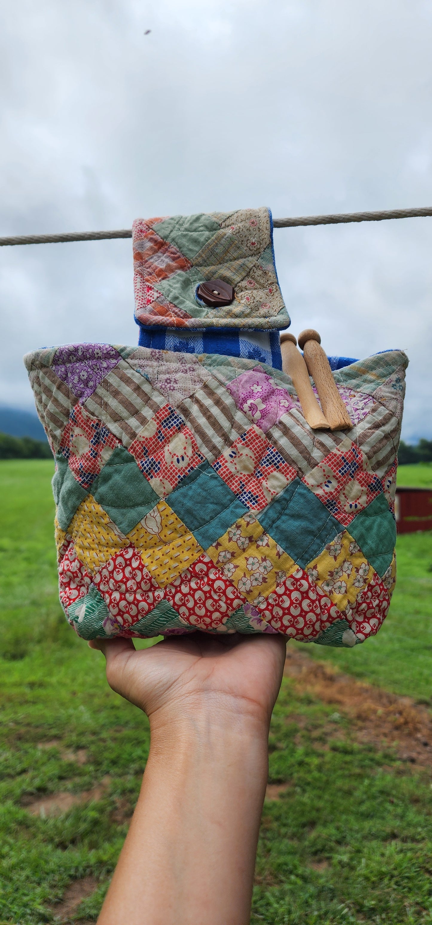 Vintage Quilt Clothespin Bag
