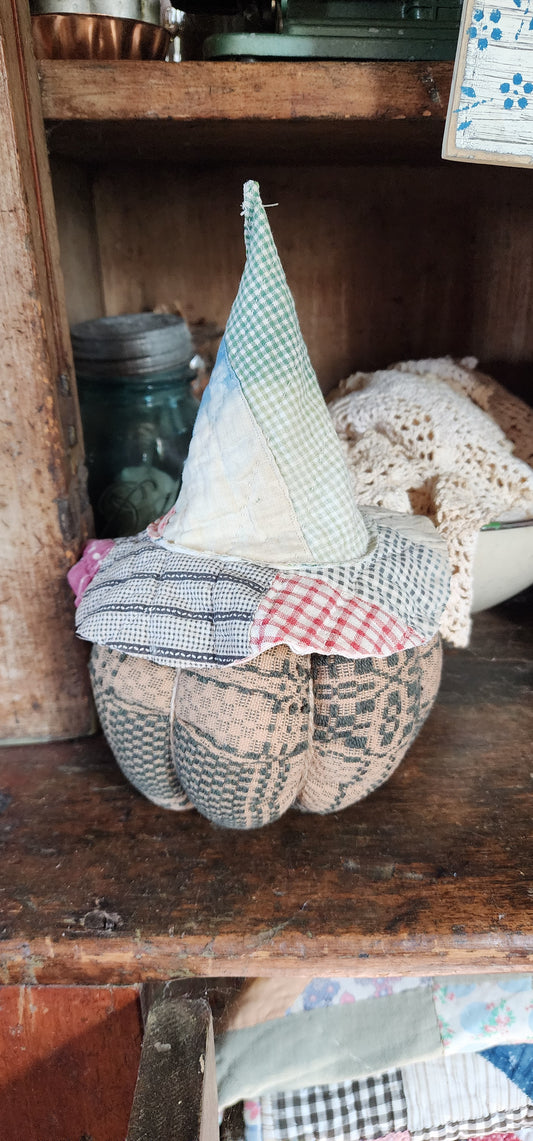 Vintage Linen Pumpkin with hat