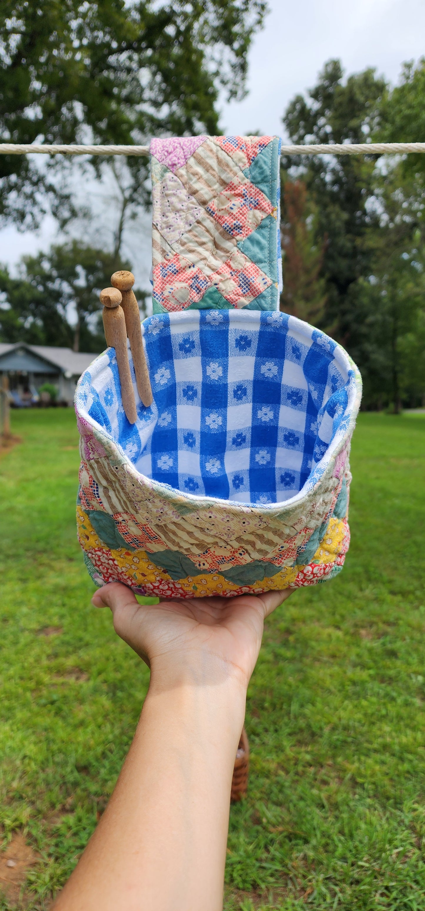 Vintage Quilt Clothespin Bag
