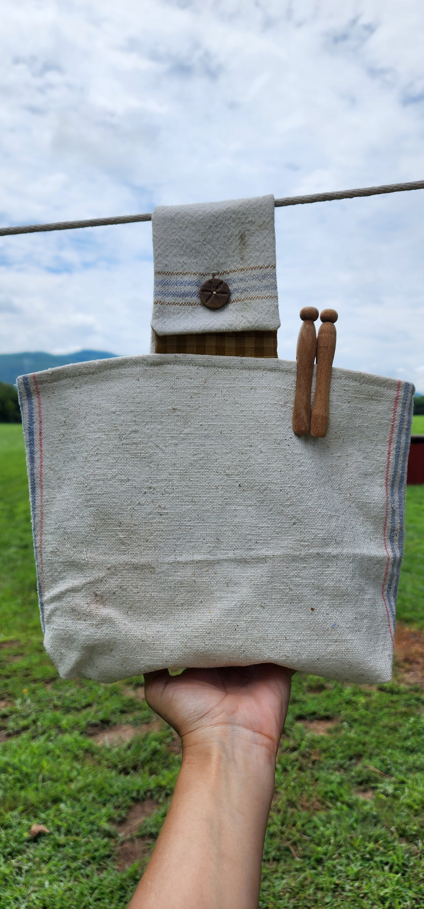 Antique Grainsack Clothespin Bag