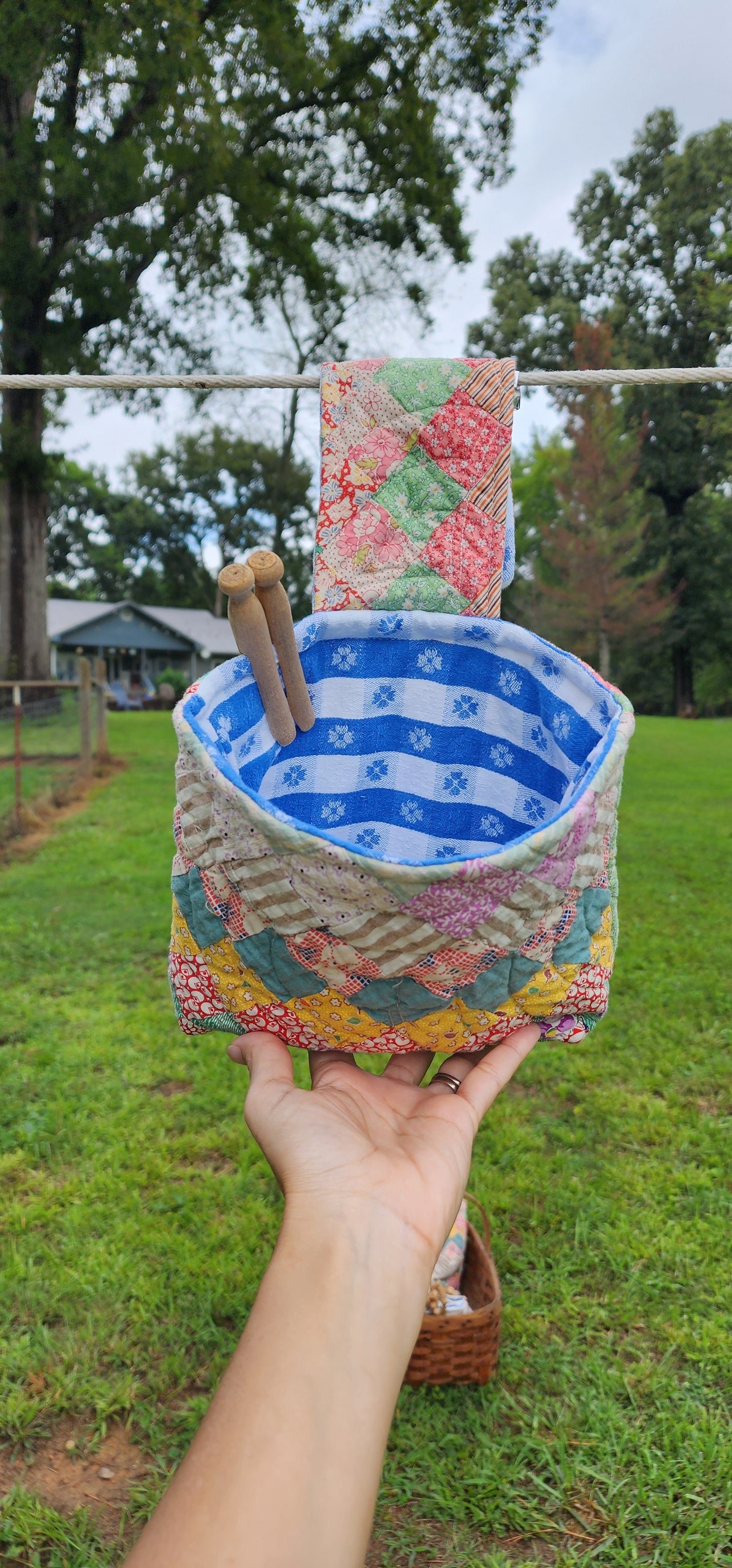 Vintage Quilt Clothespin Bag