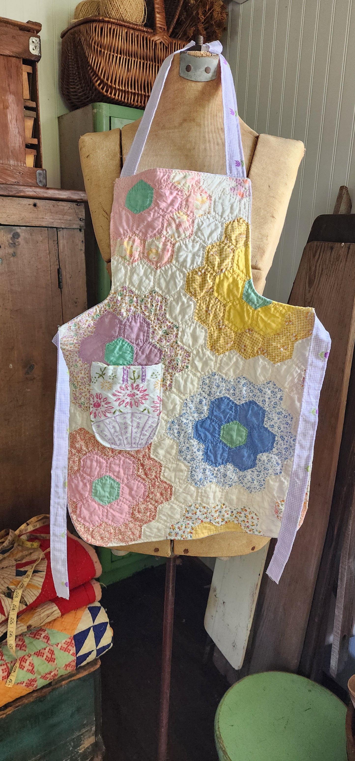 Grandma's Vintage Quilt/Linen Children's Apron