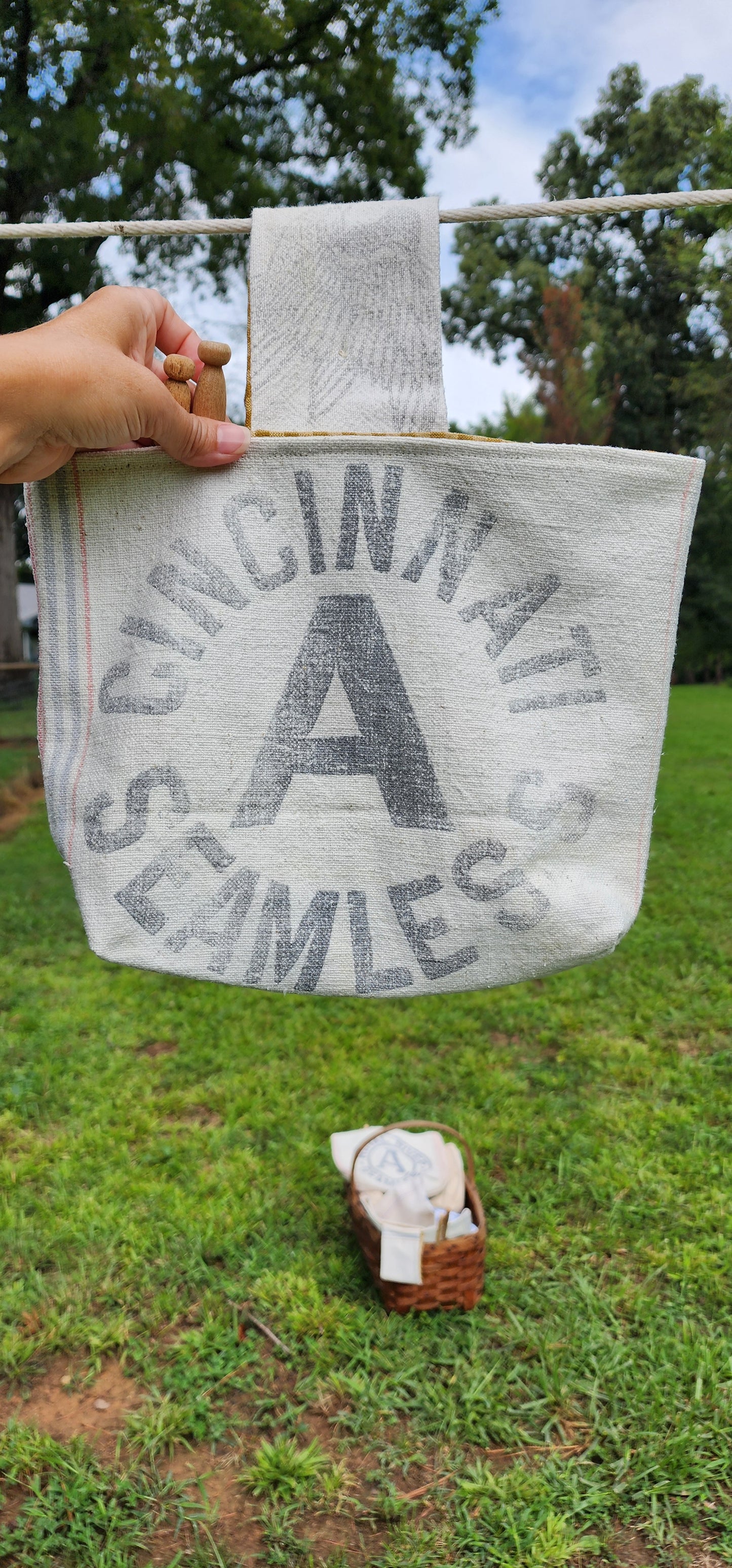 Antique Grainsack Clothespin Bag