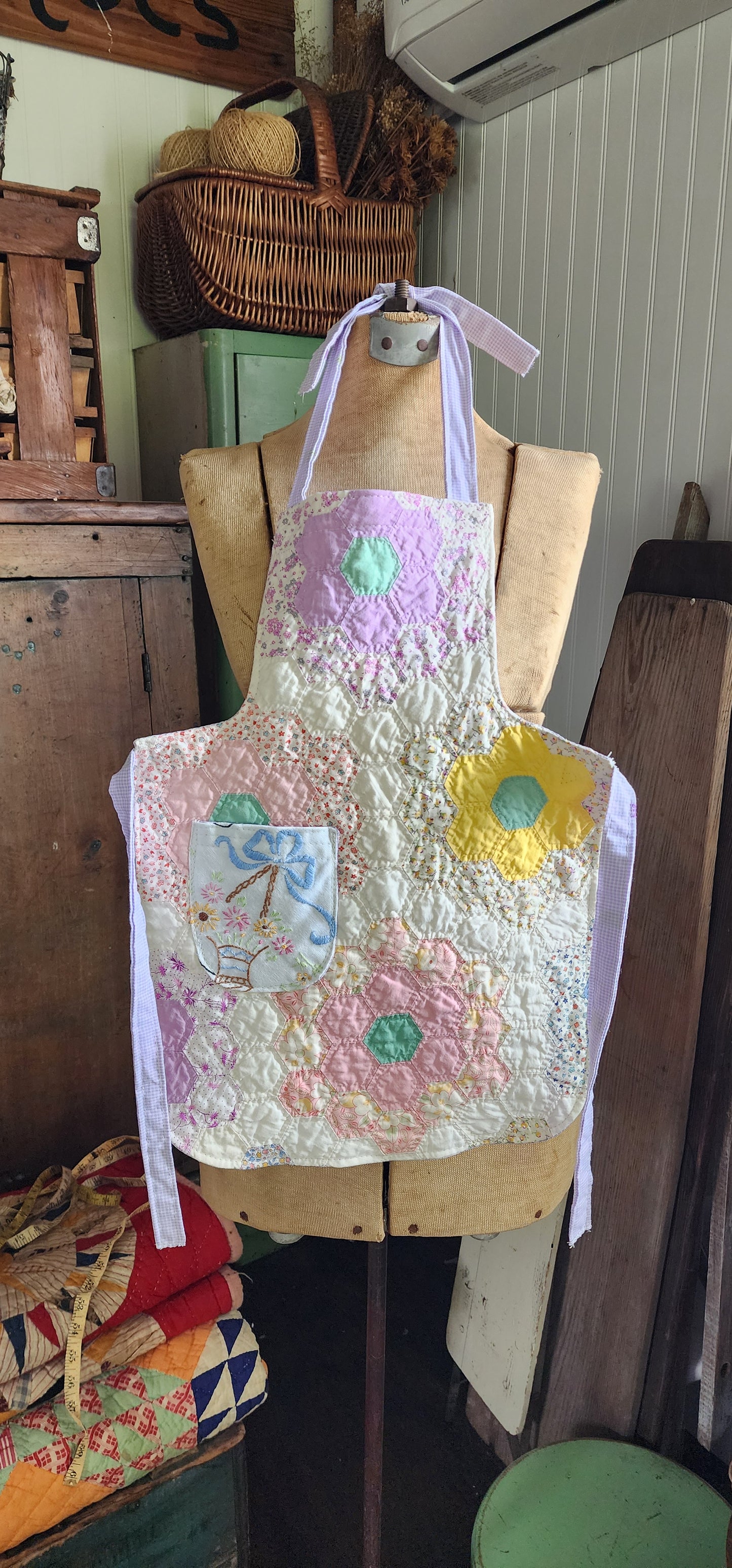 Grandma's Vintage Quilt/Linen Children's Apron