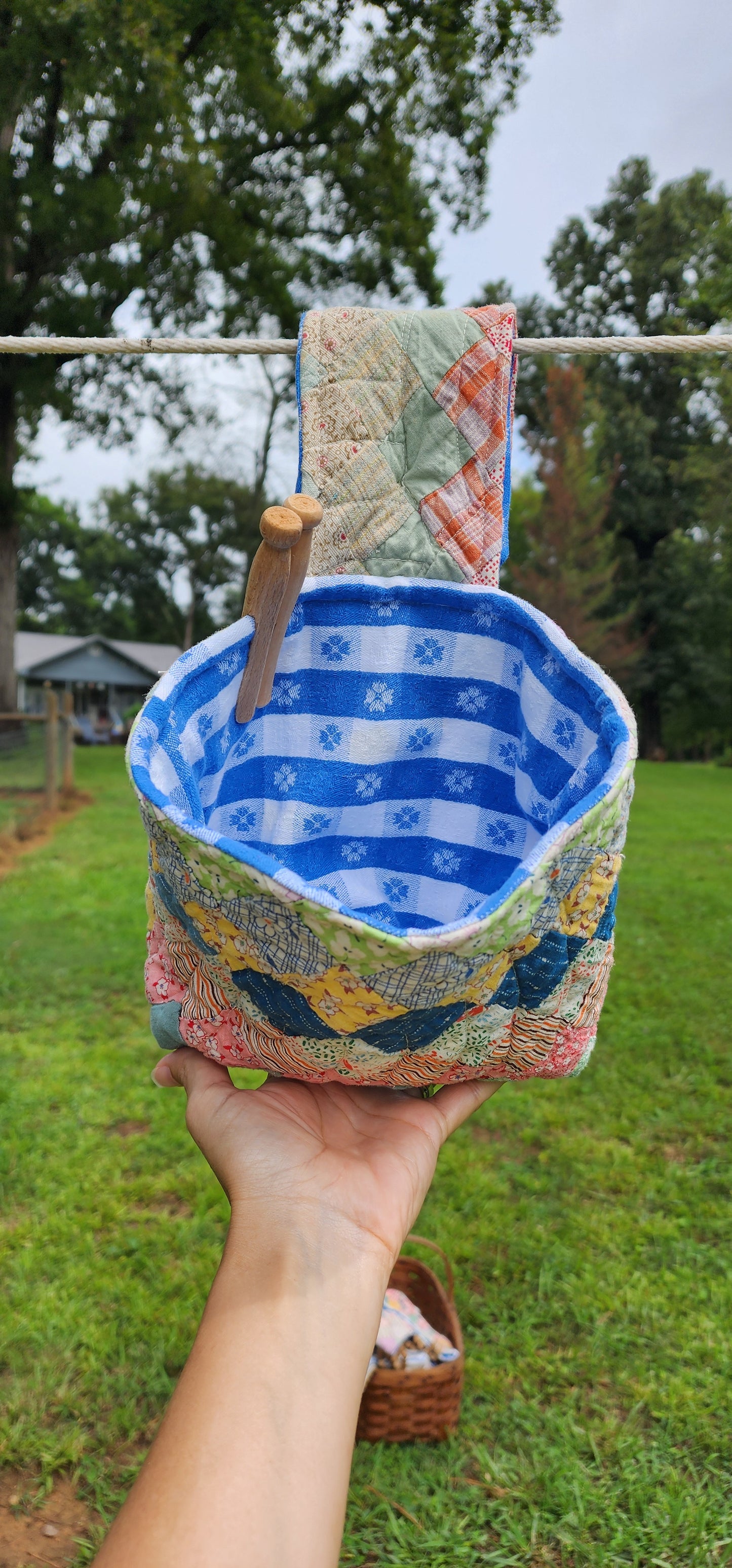 Vintage Quilt Clothespin Bag