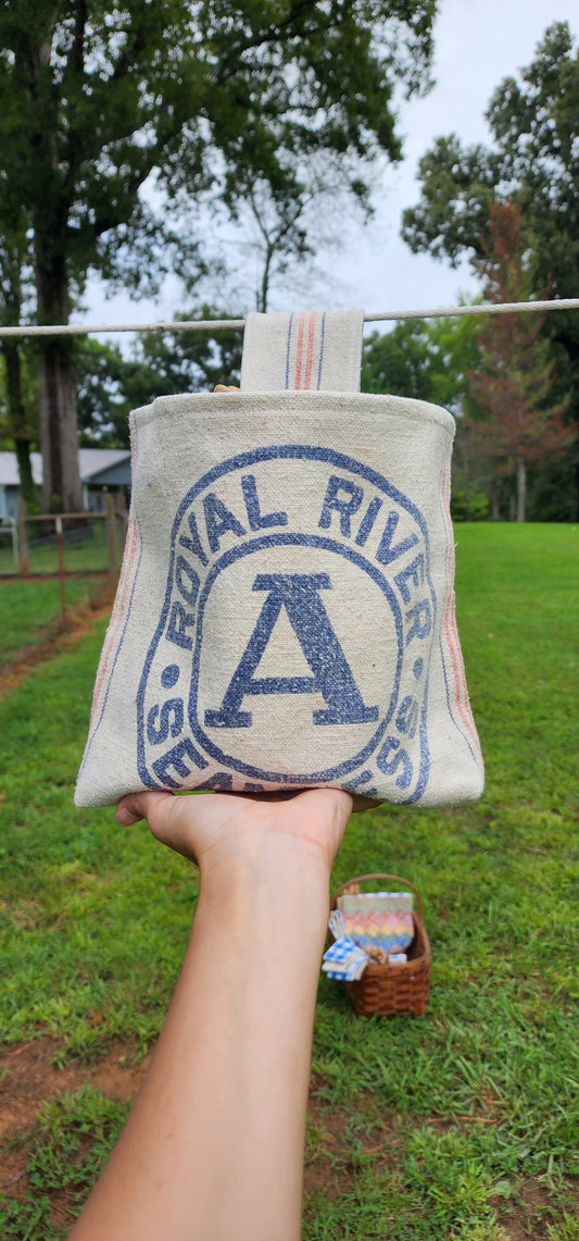 Antique Grainsack Clothespin Bag