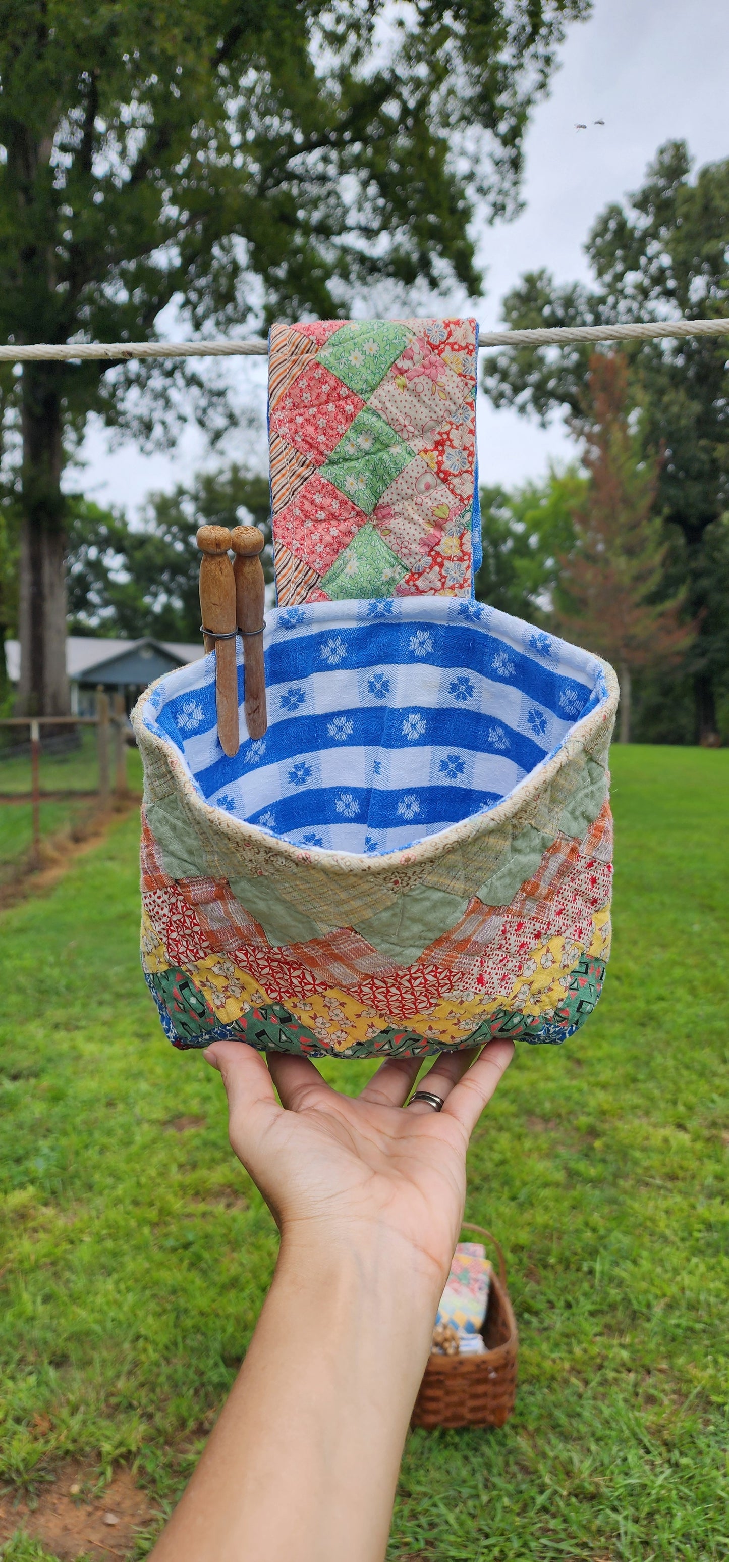 Vintage Quilt Clothespin Bag