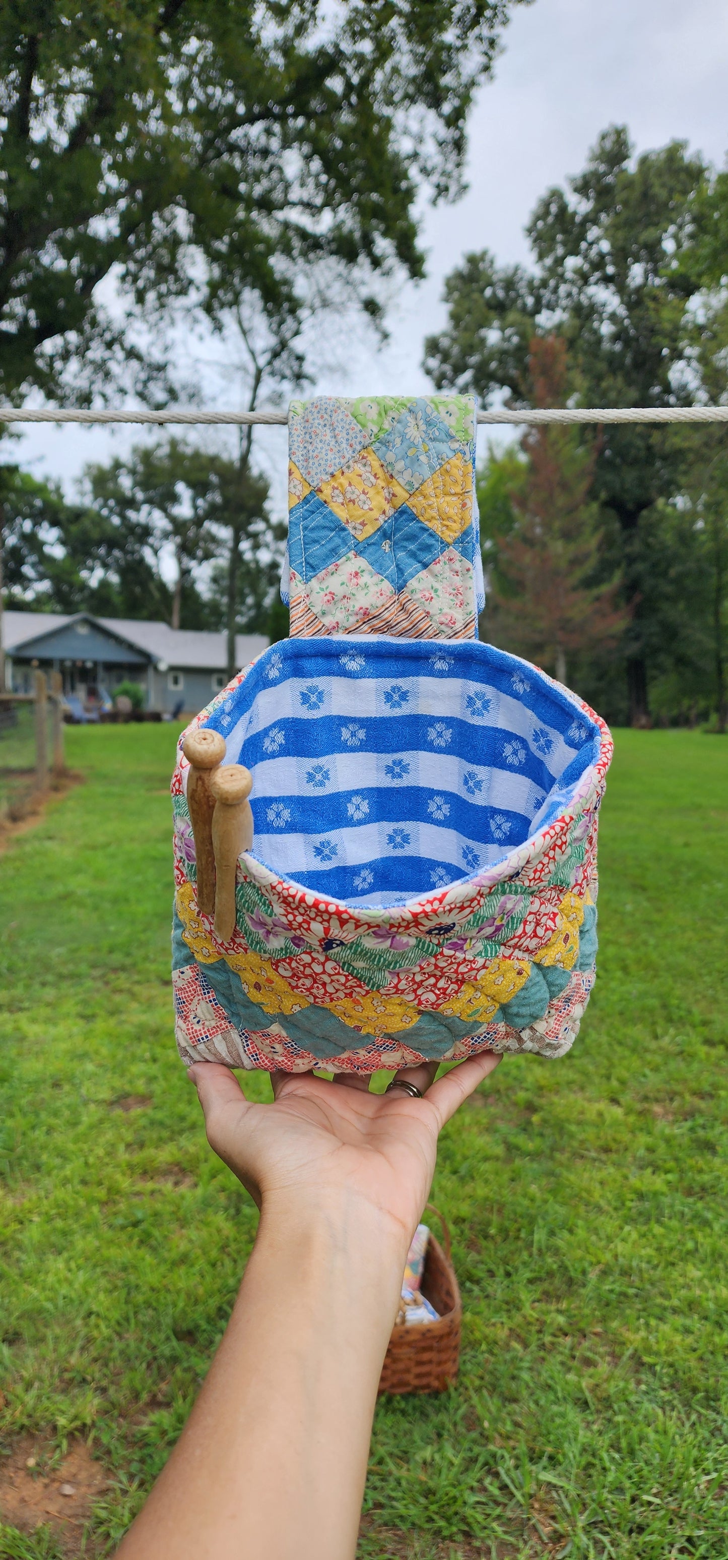 Vintage Quilt Clothespin Bag