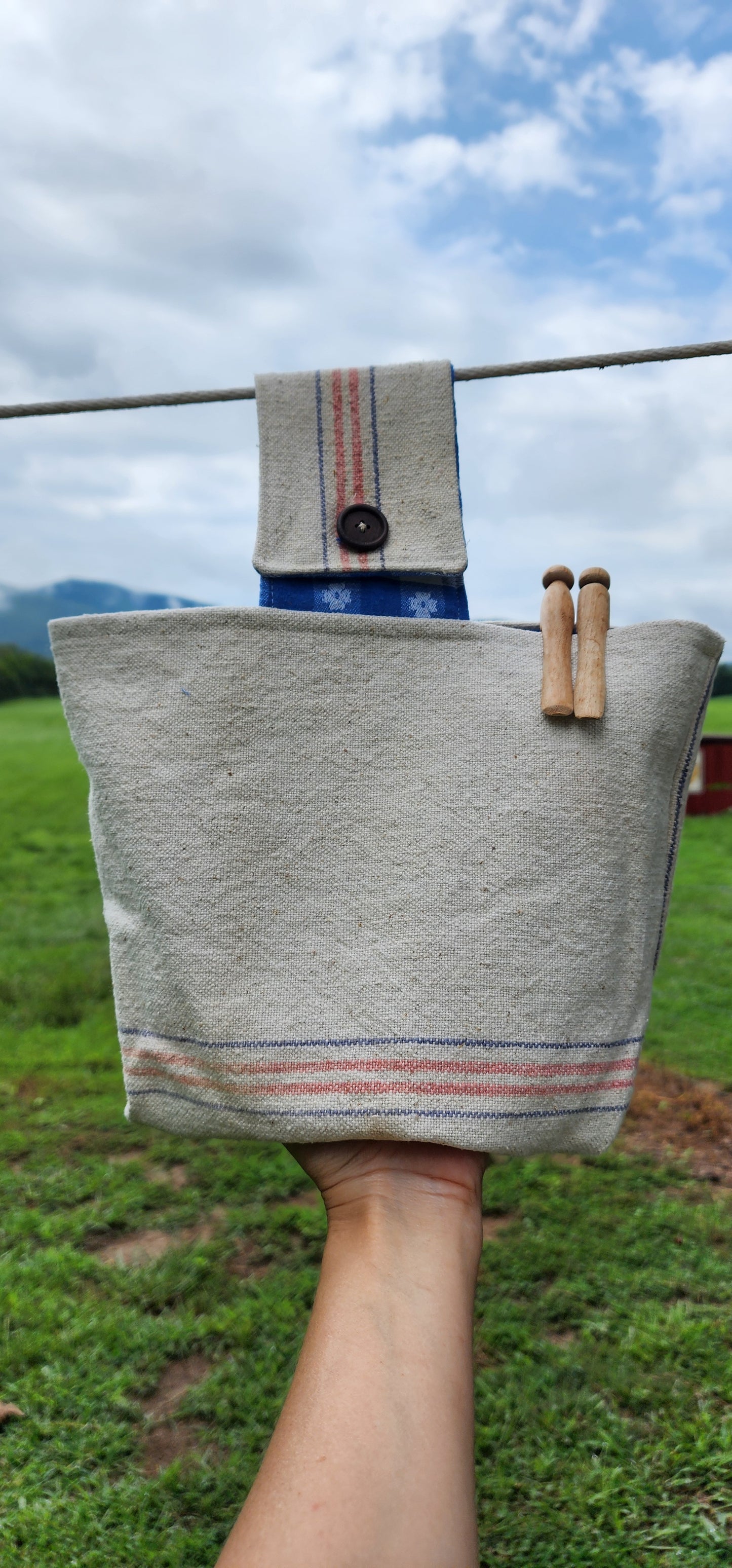 Antique Grainsack Clothespin Bag