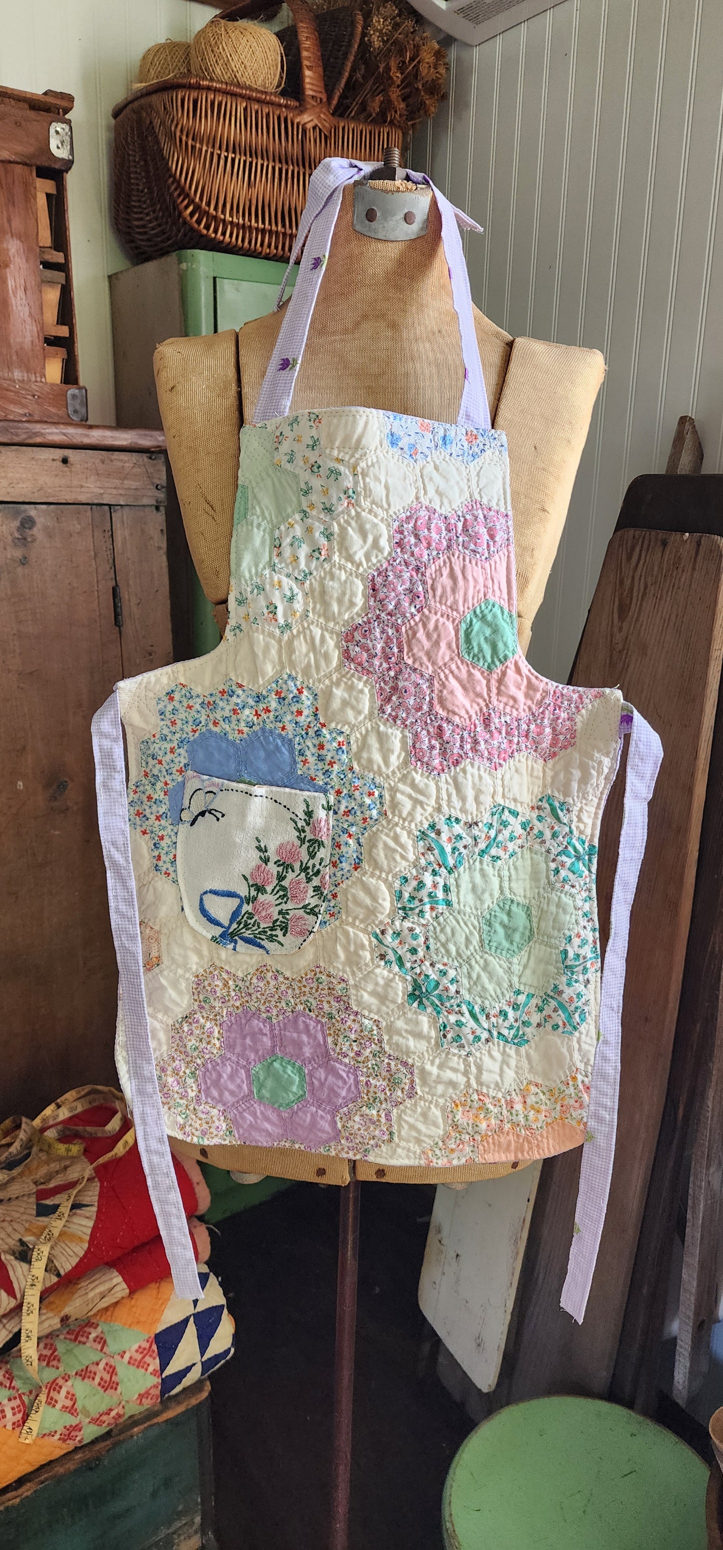 Grandma's Vintage Quilt/Linen Children's Apron