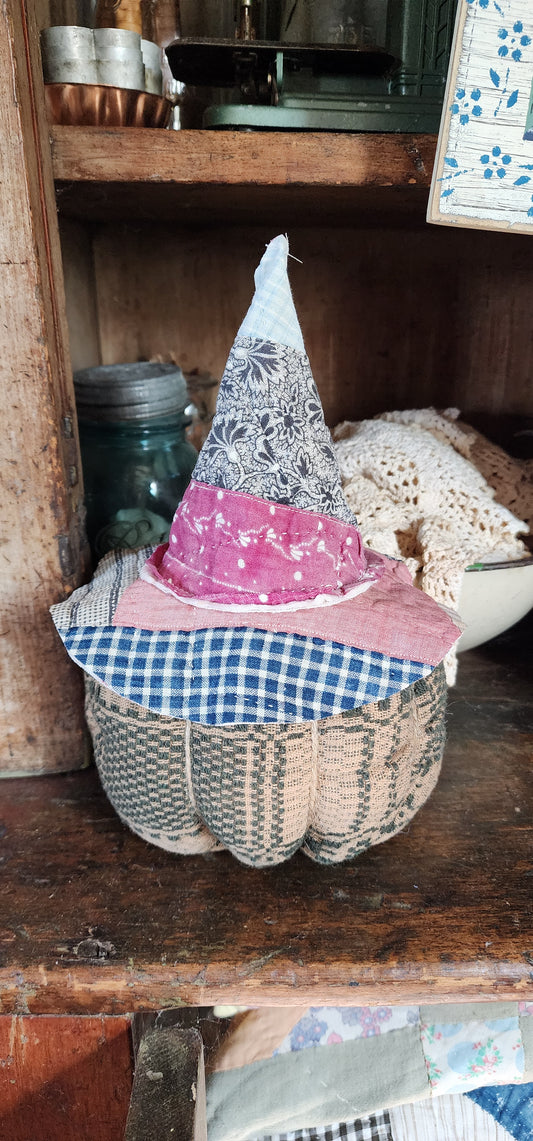 Vintage Linen Pumpkin with hat