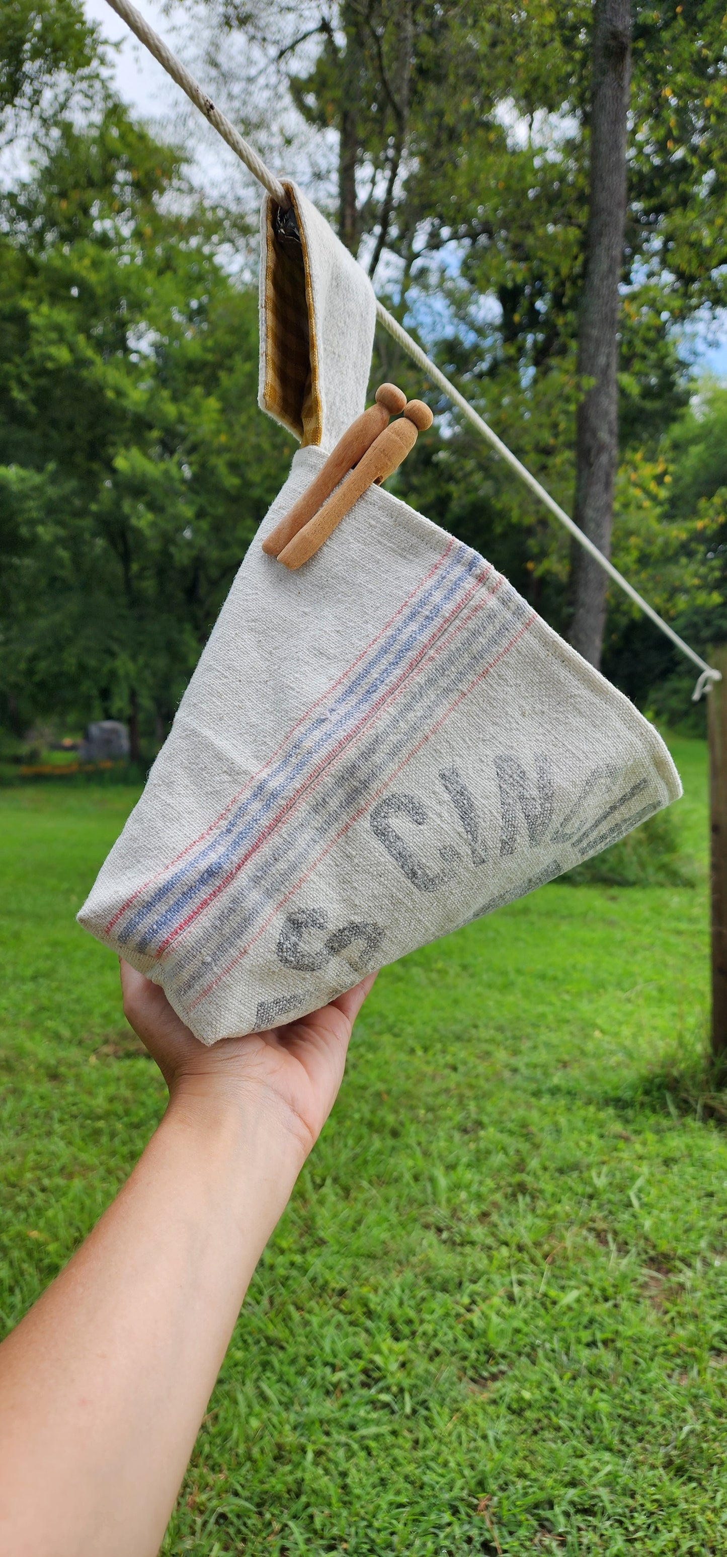 Antique Grainsack Clothespin Bag