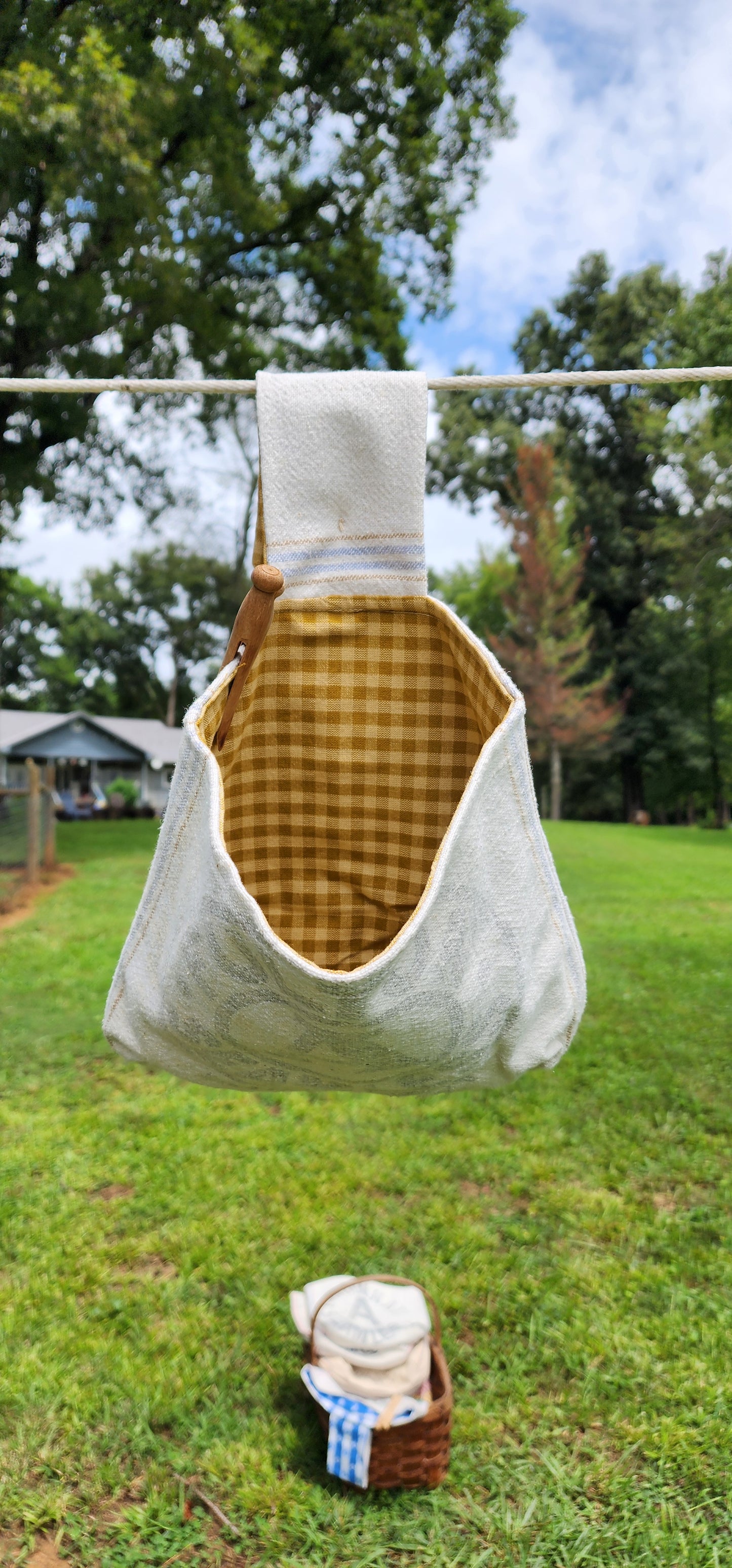 Antique Grainsack Clothespin Bag