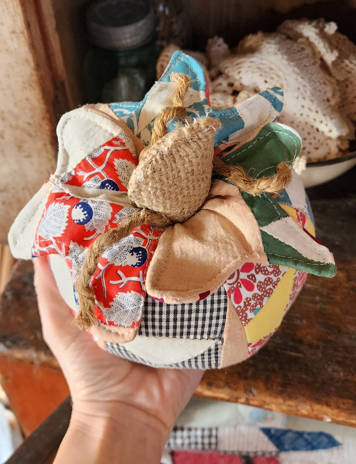 Grandma's Vintage Quilt Pumpkin