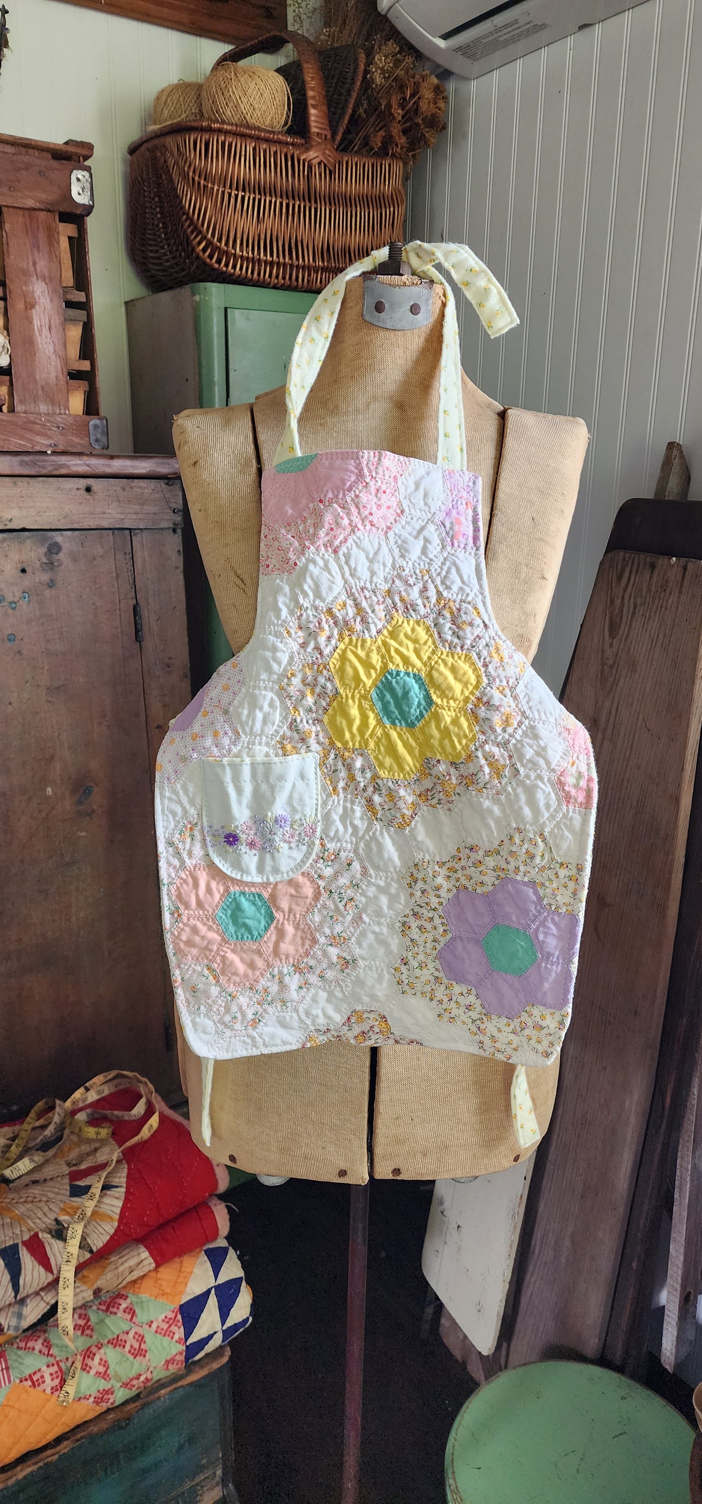Grandma's Vintage Quilt/Linen Children's Apron