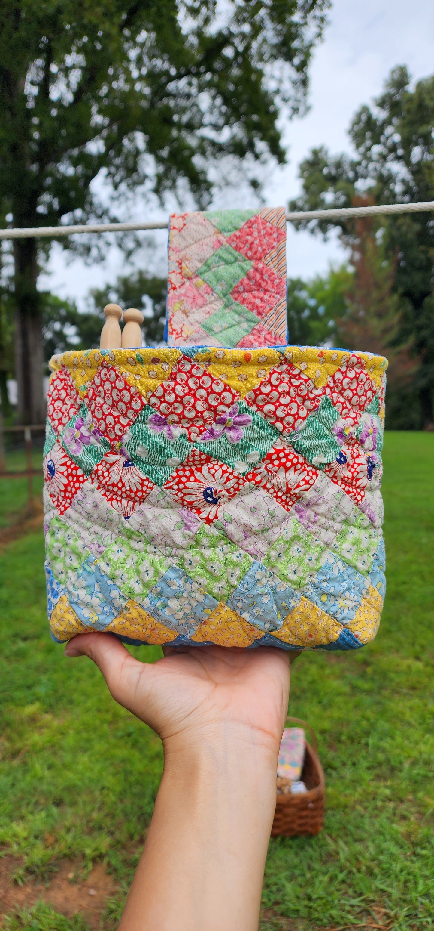 Vintage Quilt Clothespin Bag