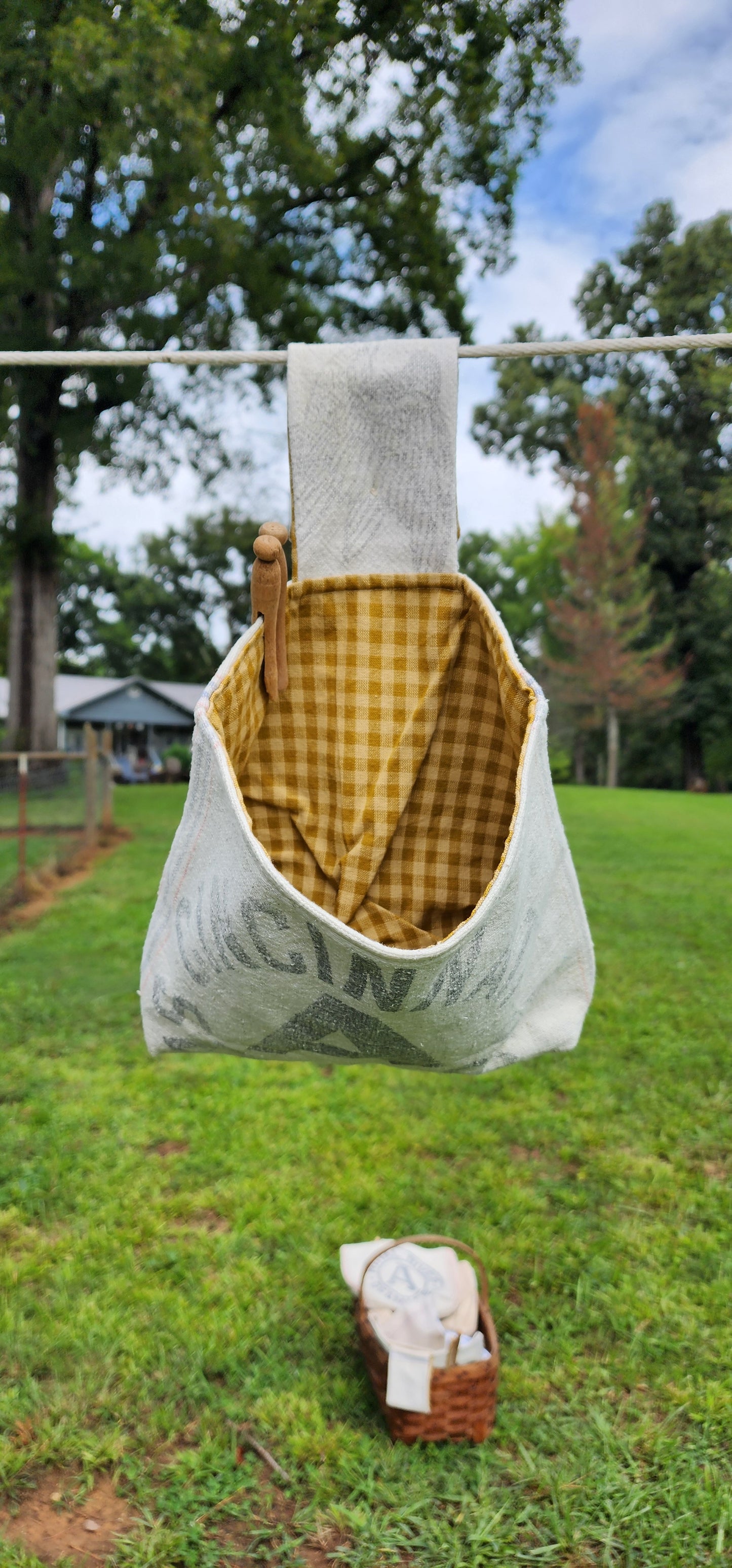 Antique Grainsack Clothespin Bag