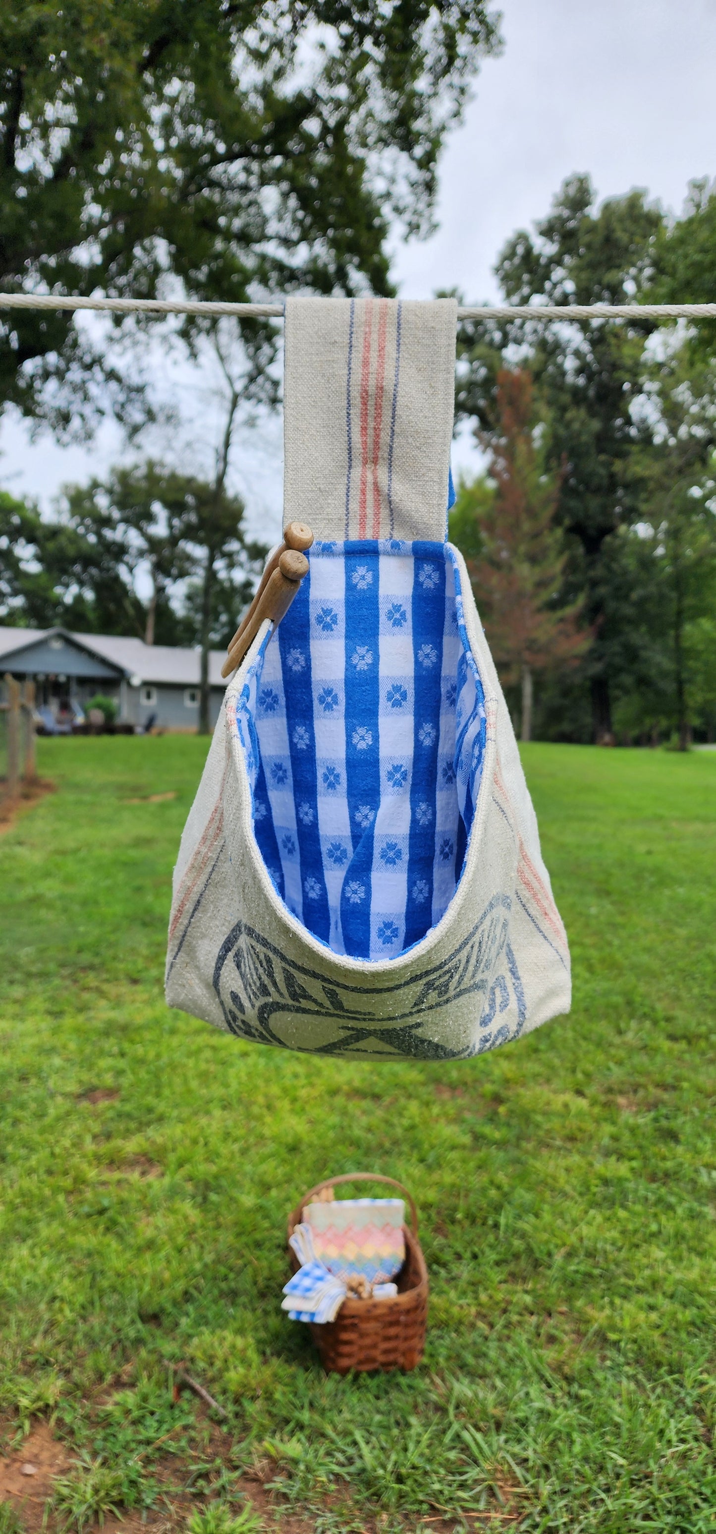 Antique Grainsack Clothespin Bag