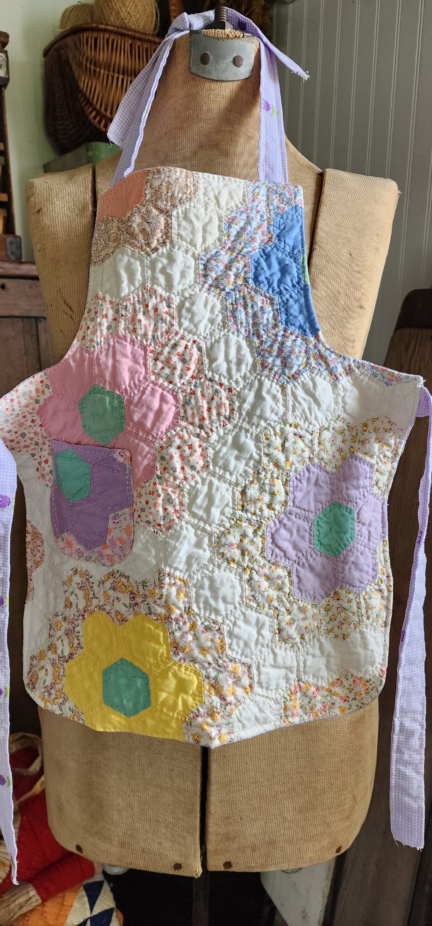 Grandma's Vintage Quilt/Linen Children's Apron