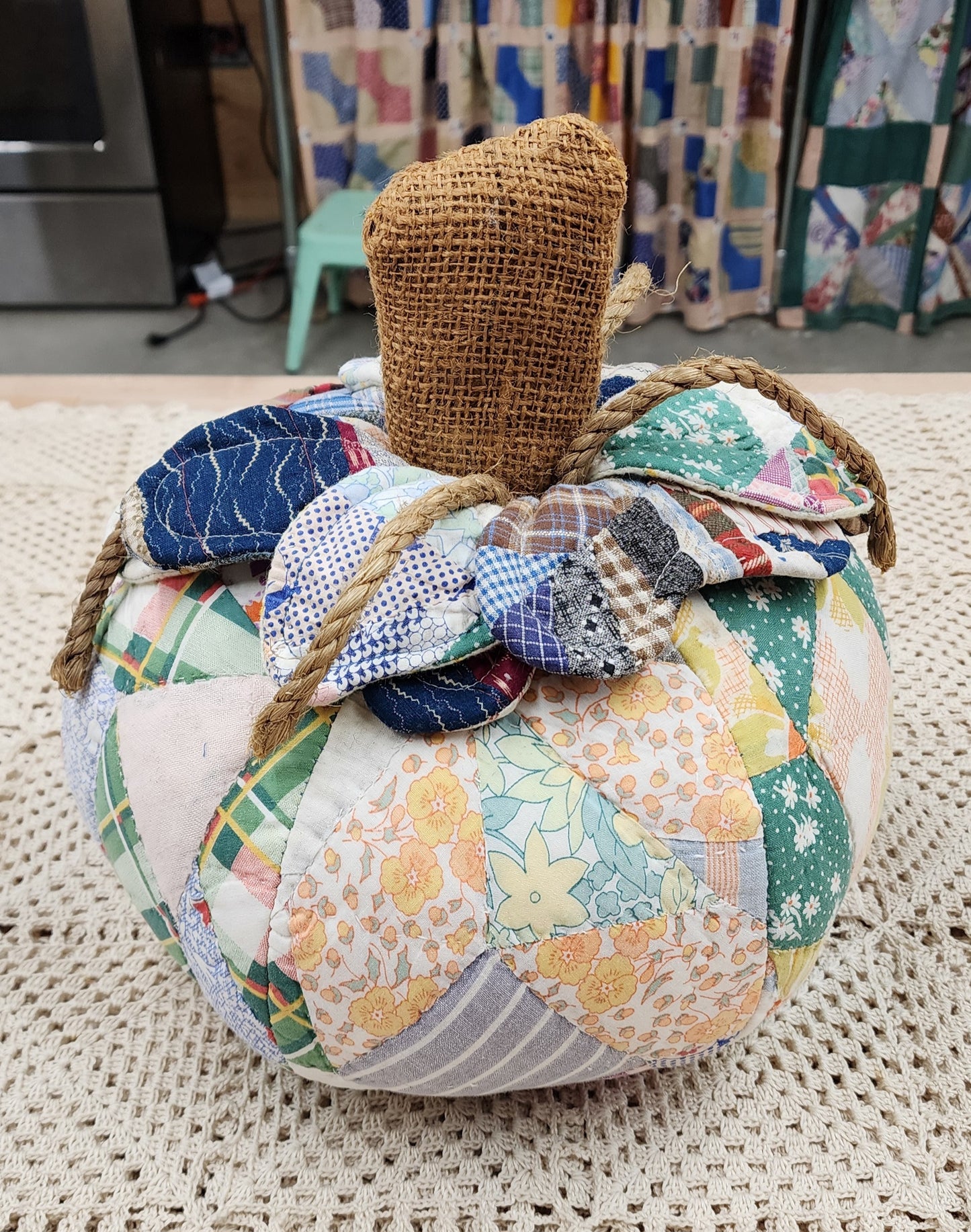 Grandma's Vintage Quilt Pumpkin