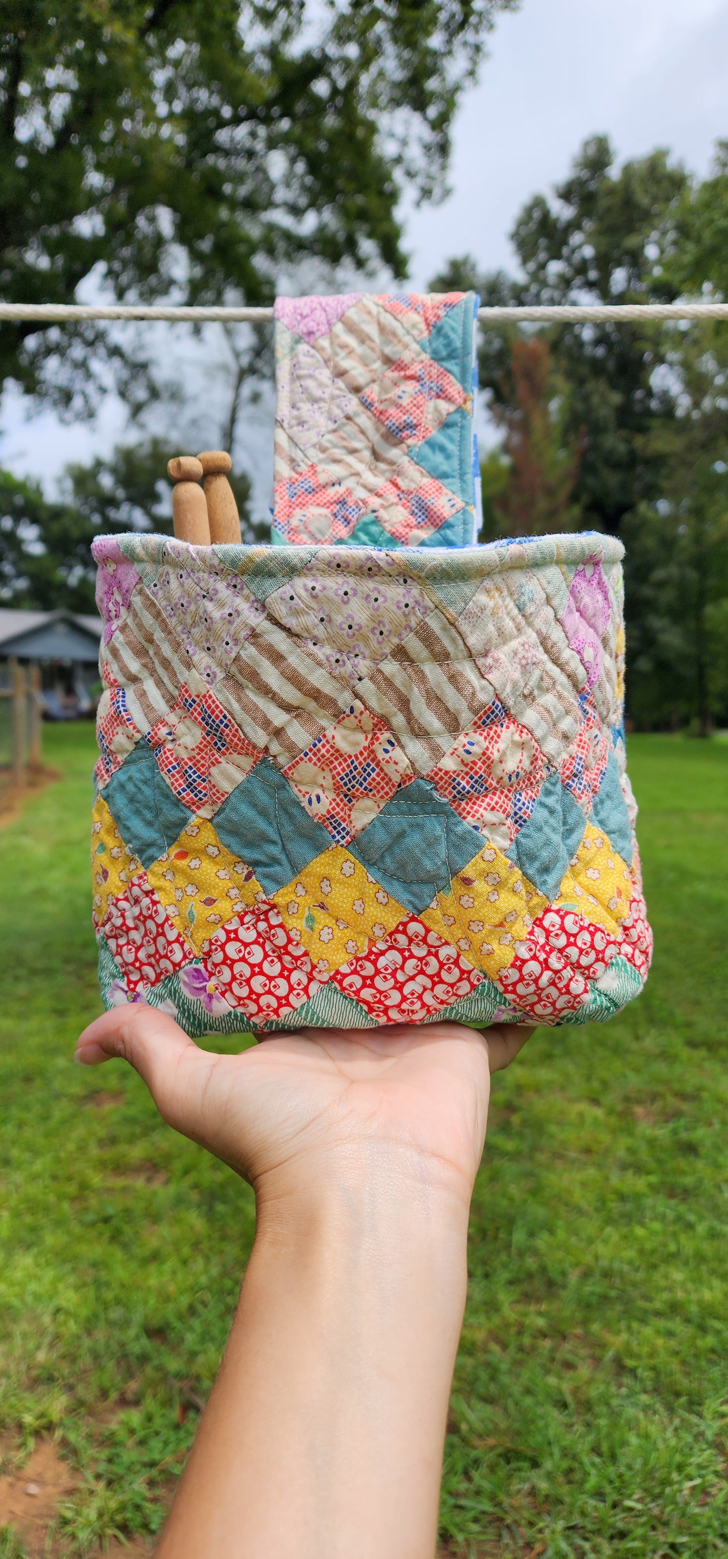 Vintage Quilt Clothespin Bag