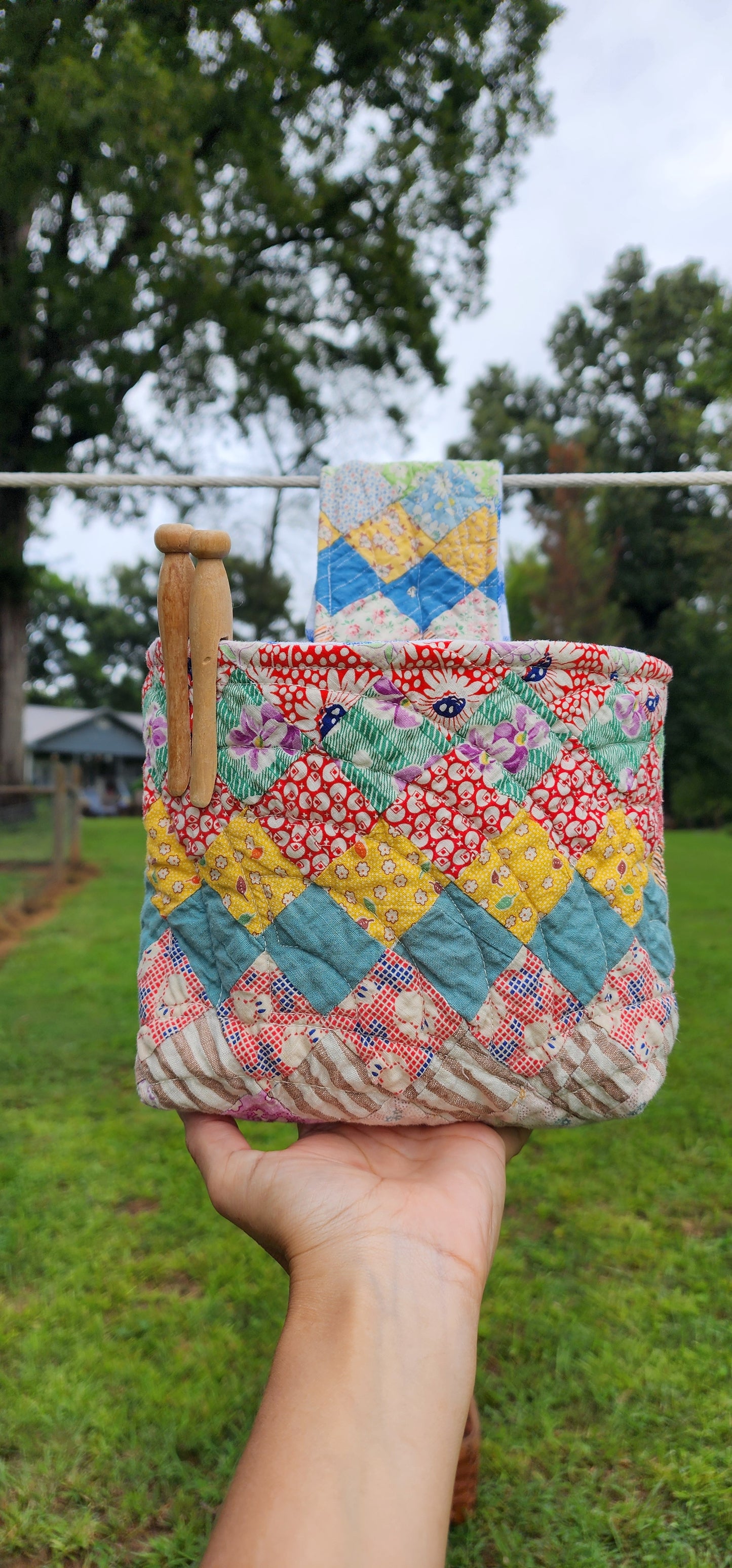 Vintage Quilt Clothespin Bag
