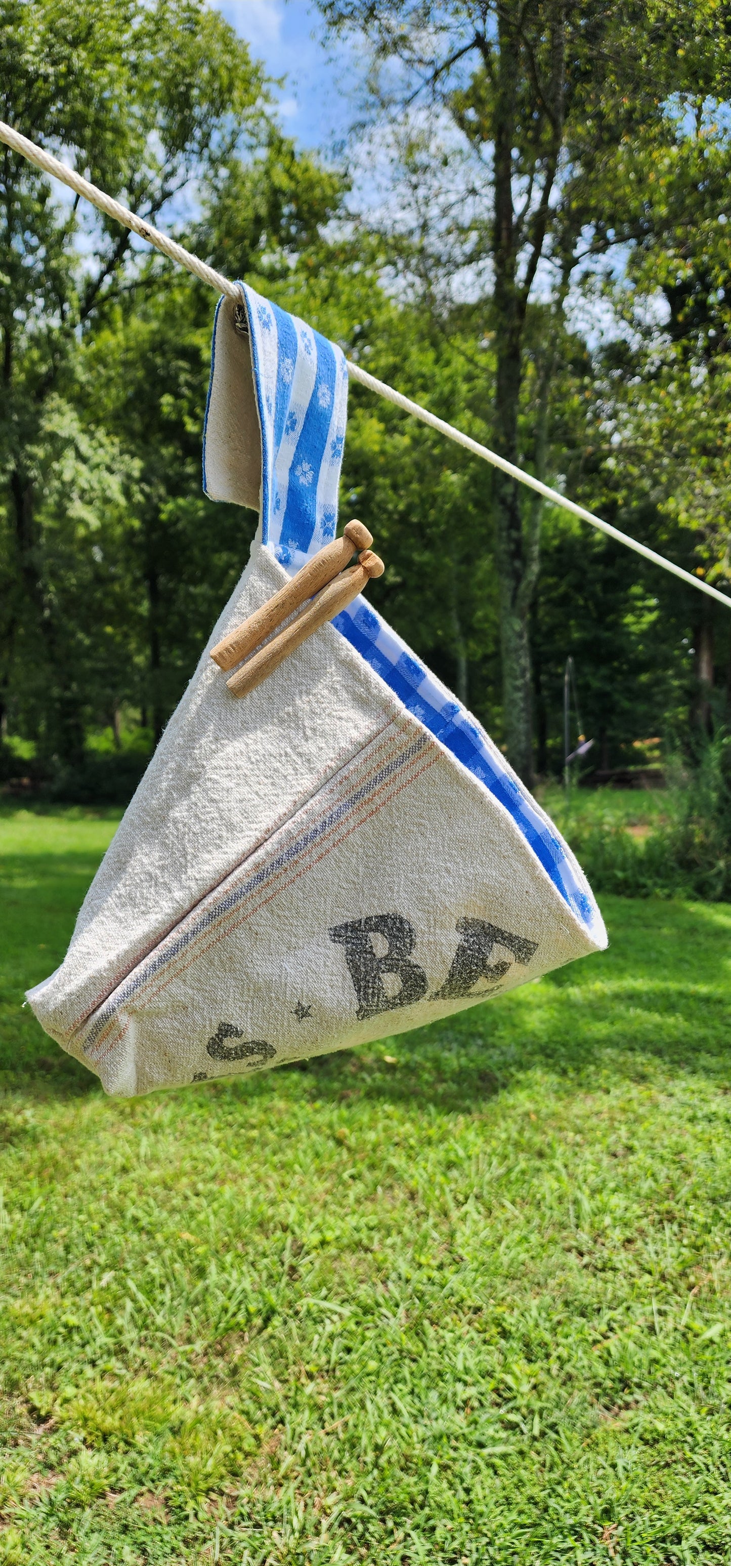 Antique Grainsack Clothespin Bag