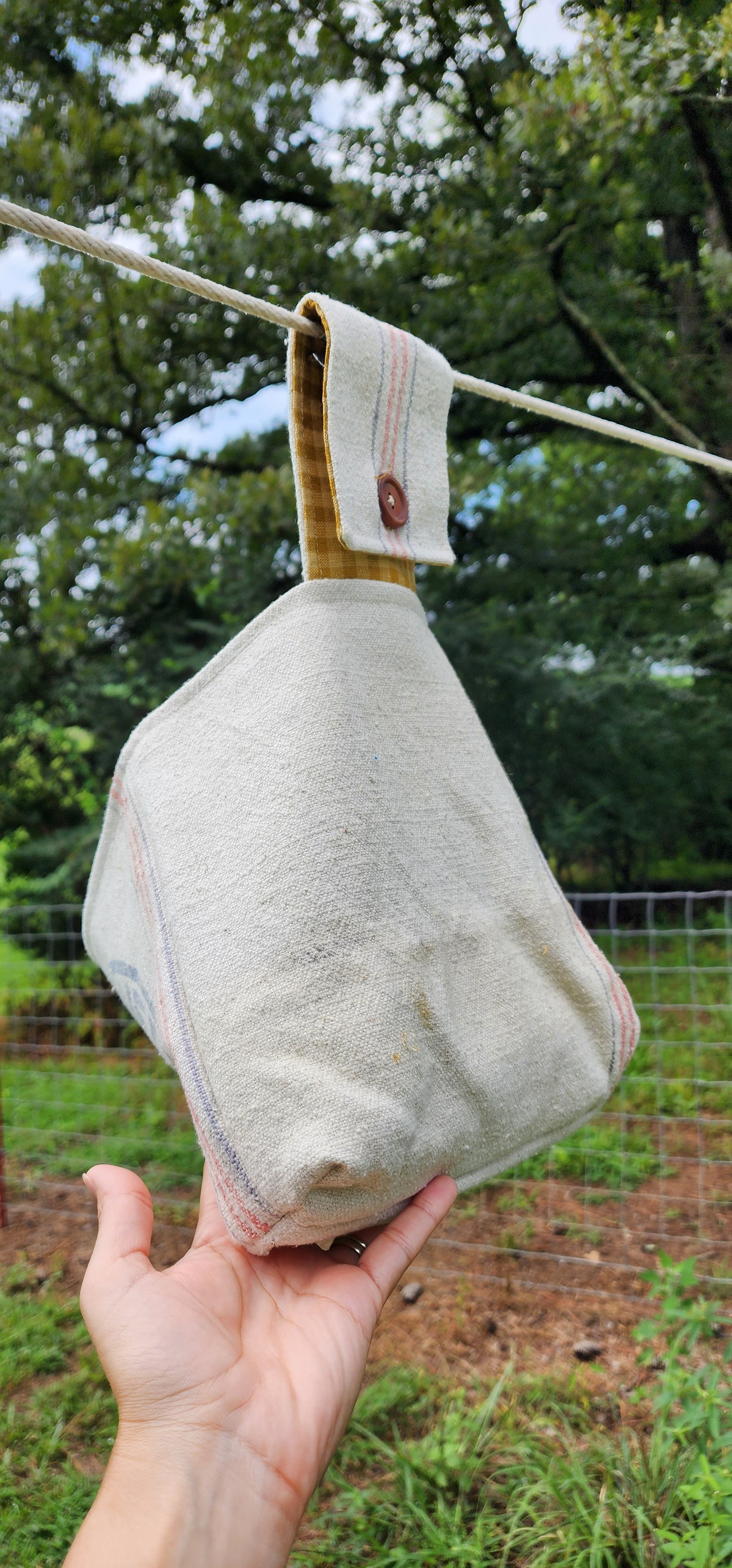 Antique Grainsack Clothespin Bag