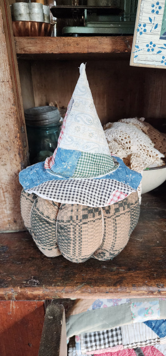 Vintage Linen Pumpkin with hat