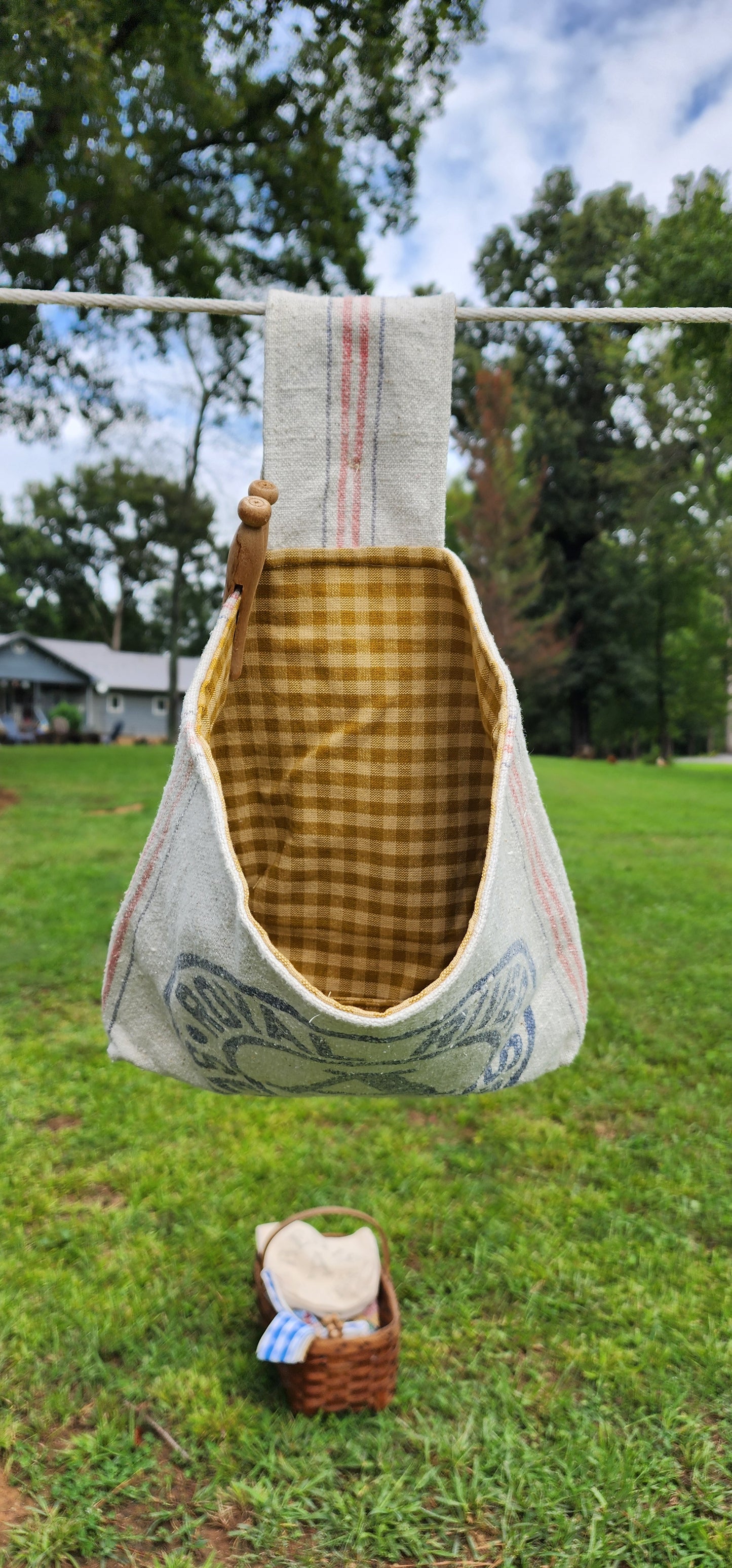 Antique Grainsack Clothespin Bag