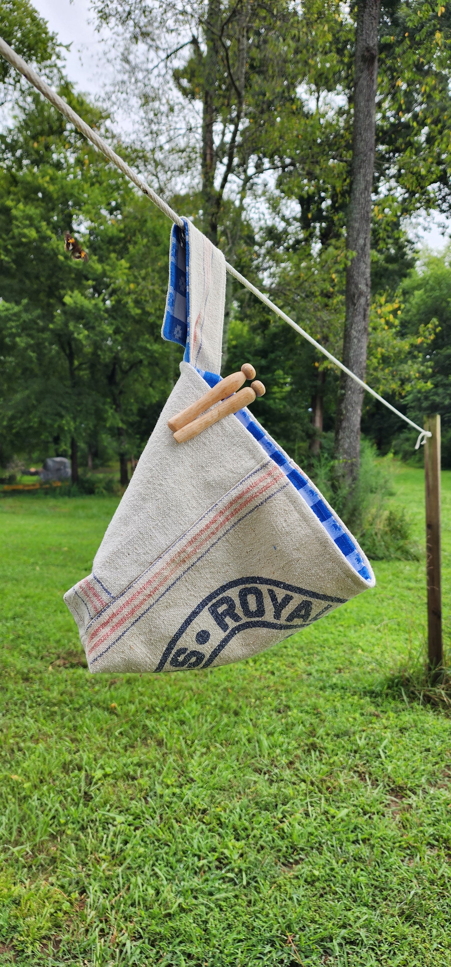 Antique Grainsack Clothespin Bag