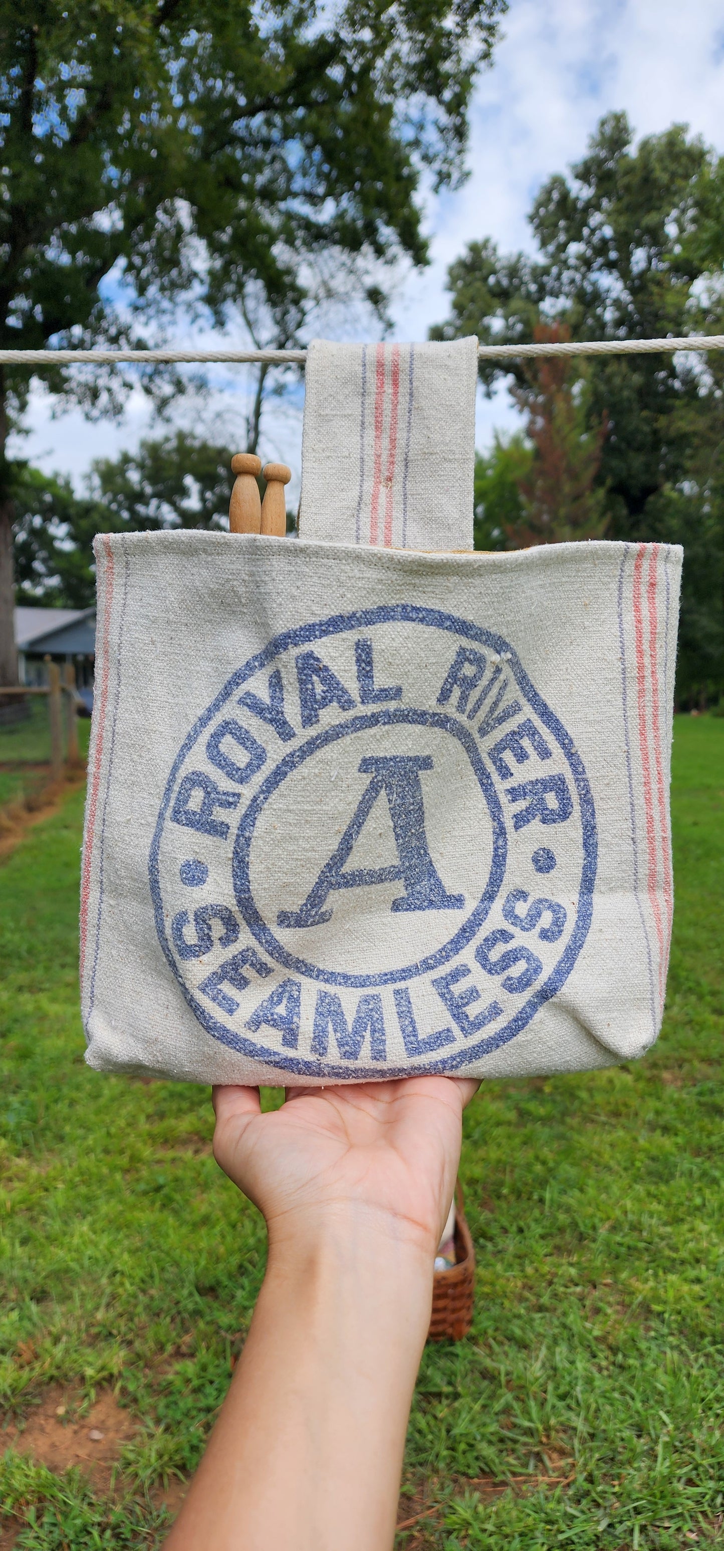 Antique Grainsack Clothespin Bag