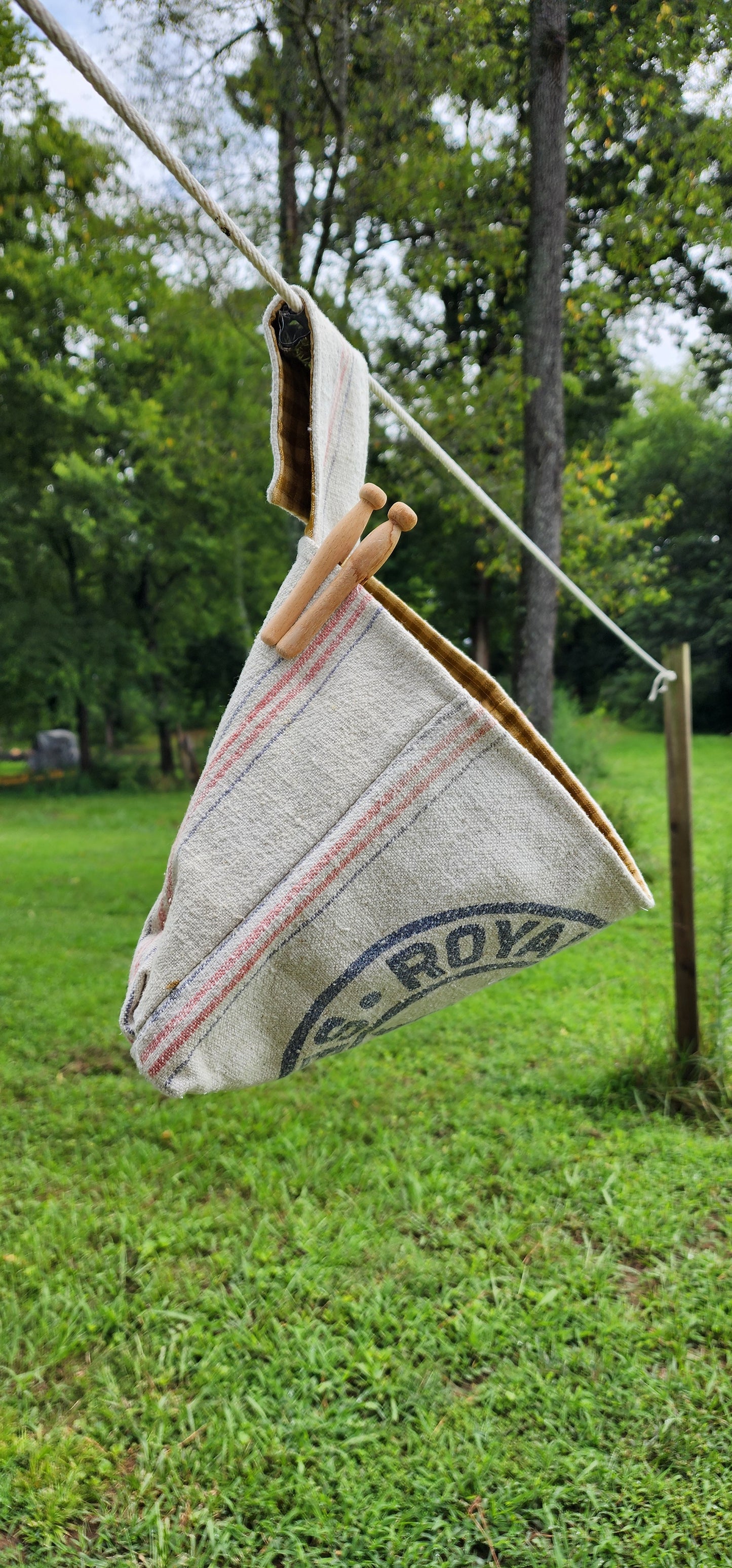 Antique Grainsack Clothespin Bag