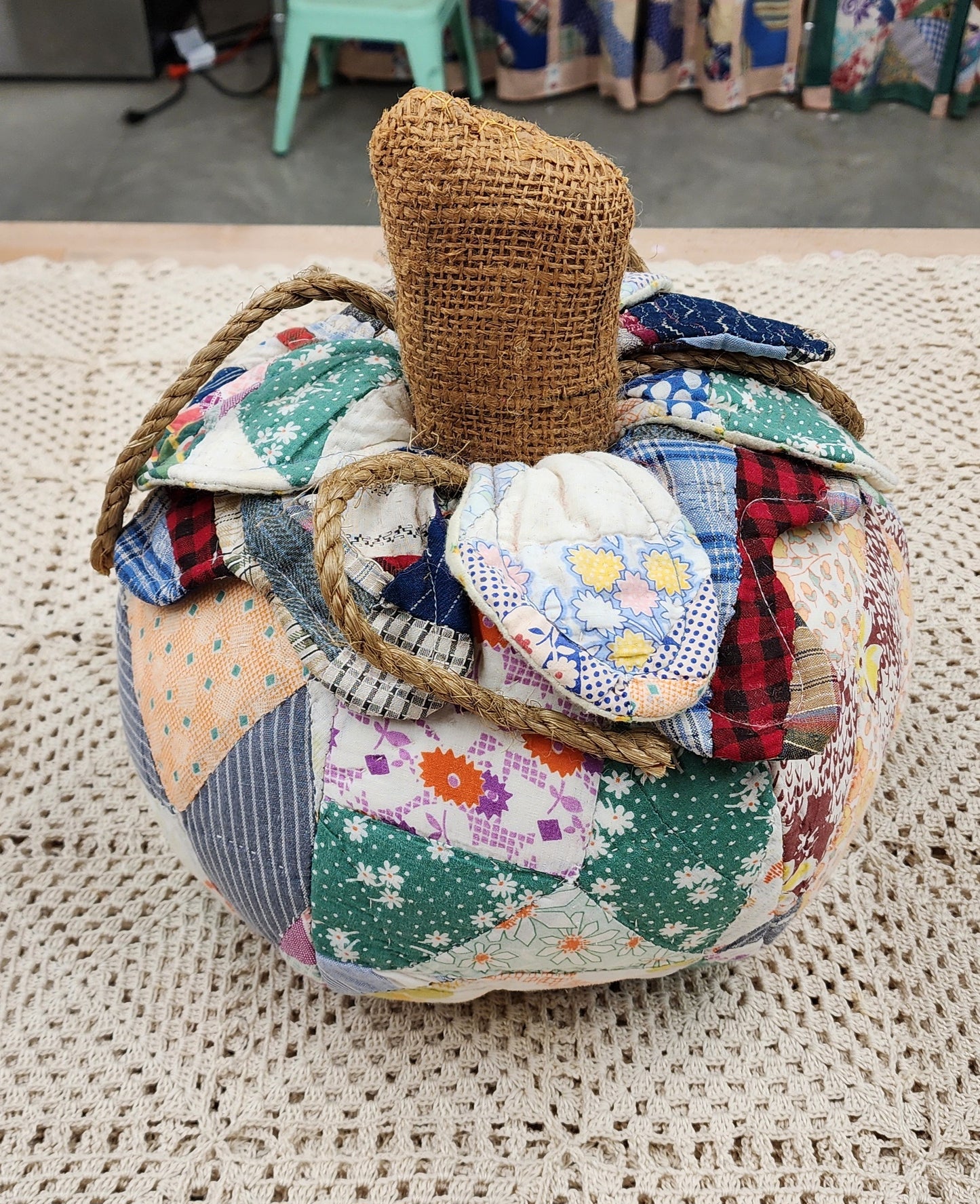 Grandma's Vintage Quilt Pumpkin