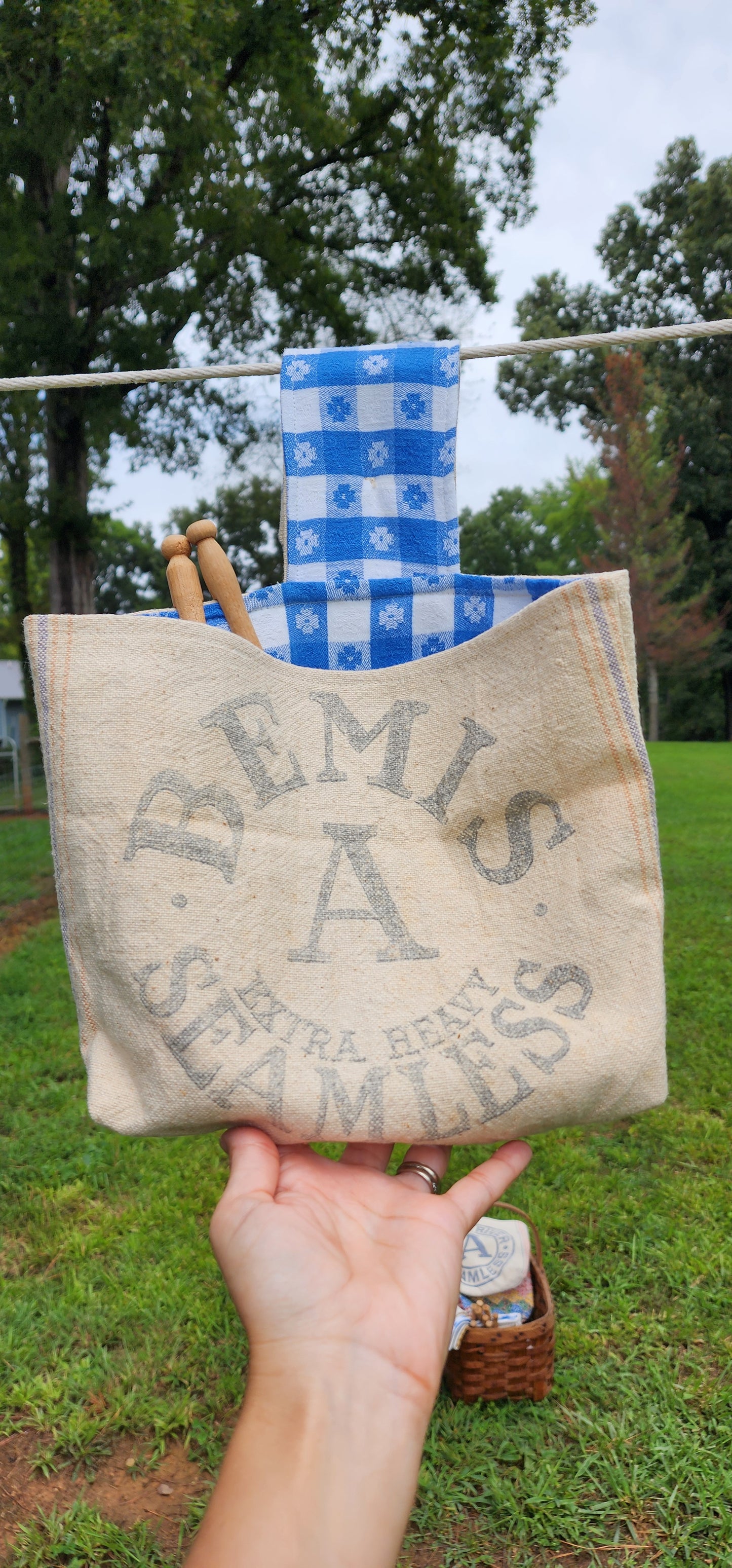 Antique Grainsack Clothespin Bag