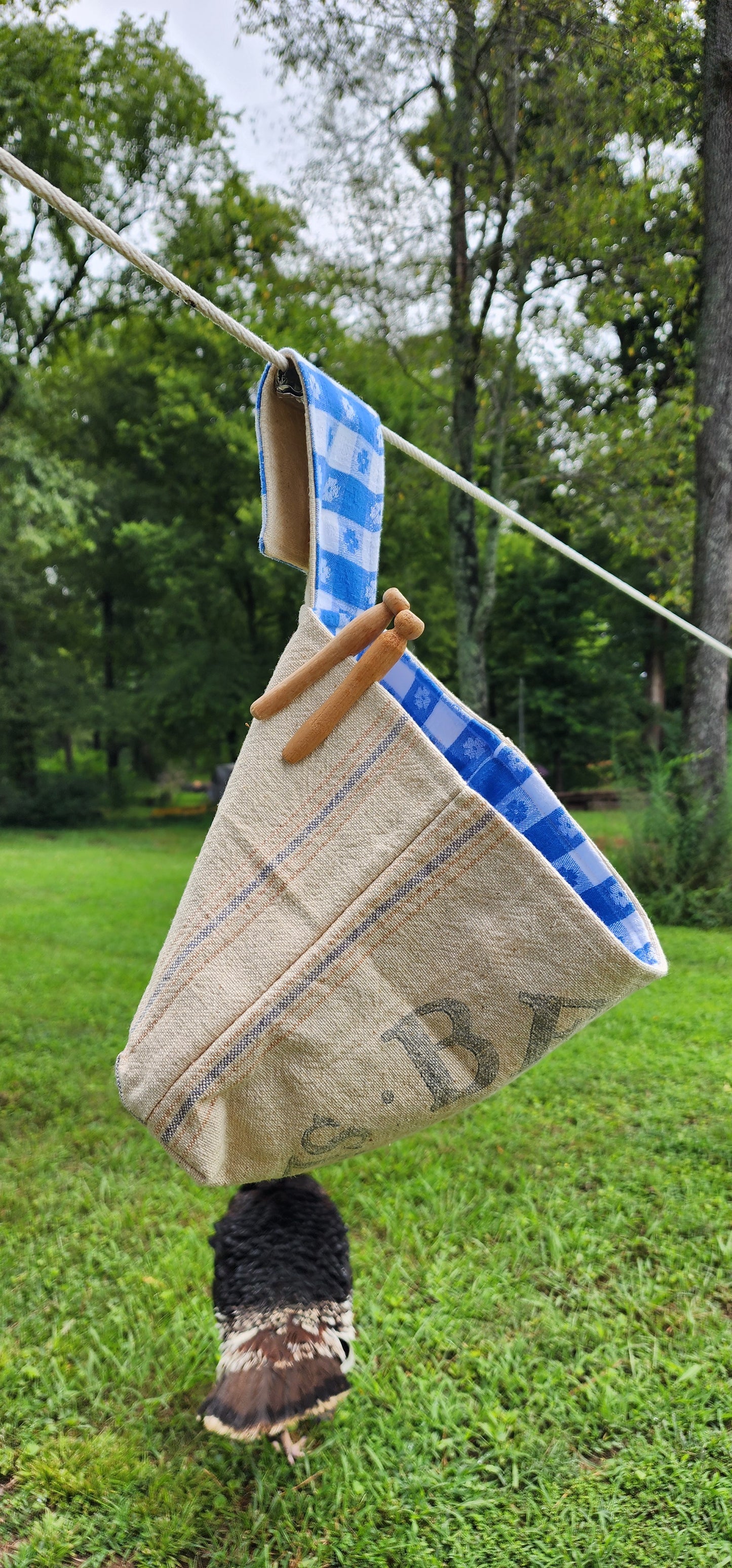 Antique Grainsack Clothespin Bag