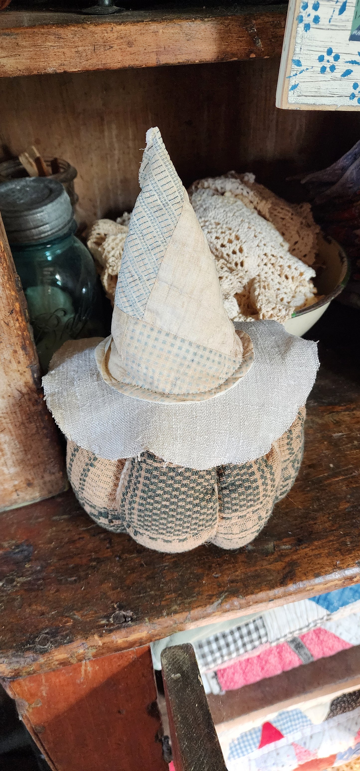 Vintage Linen Pumpkin with hat