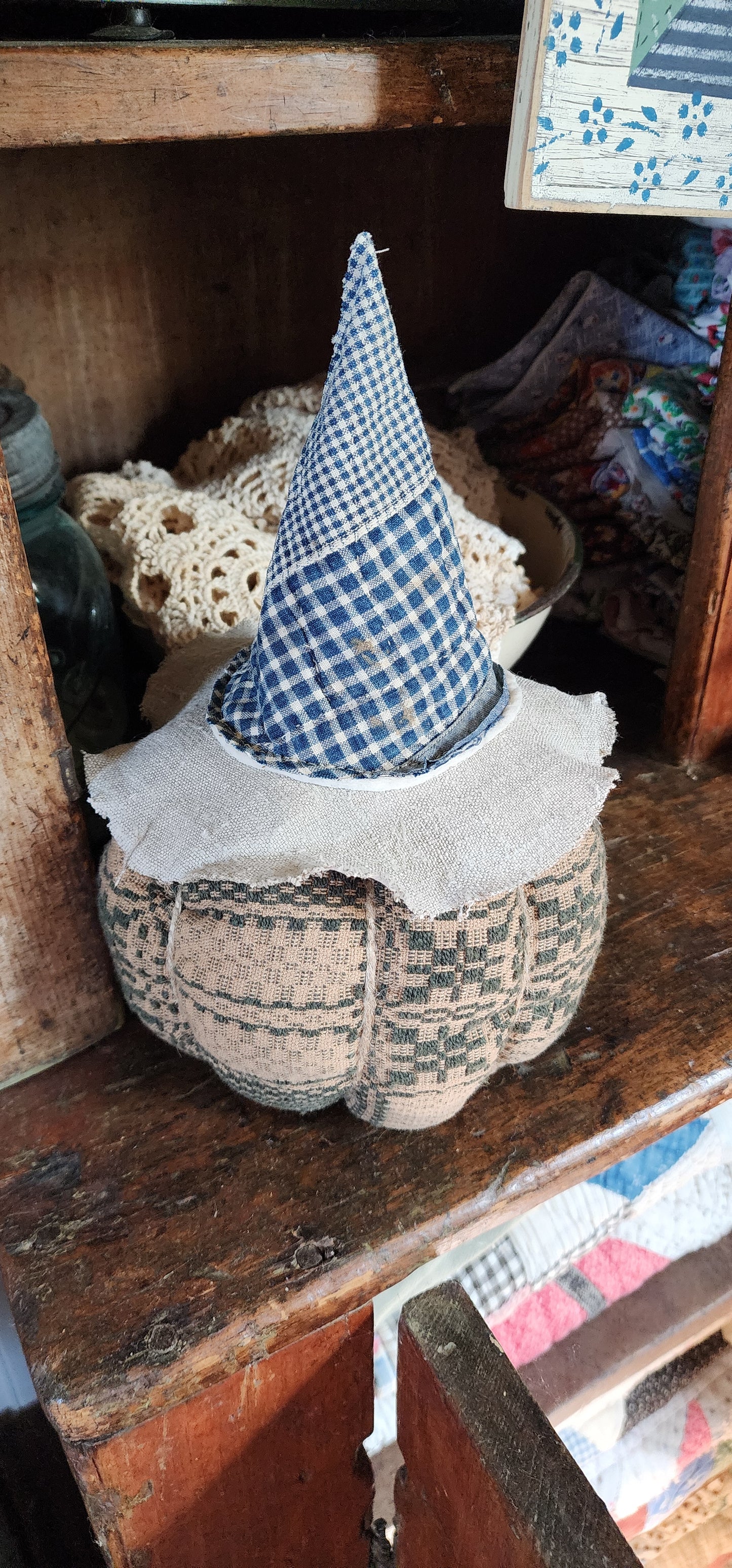 Vintage Linen Pumpkin with hat