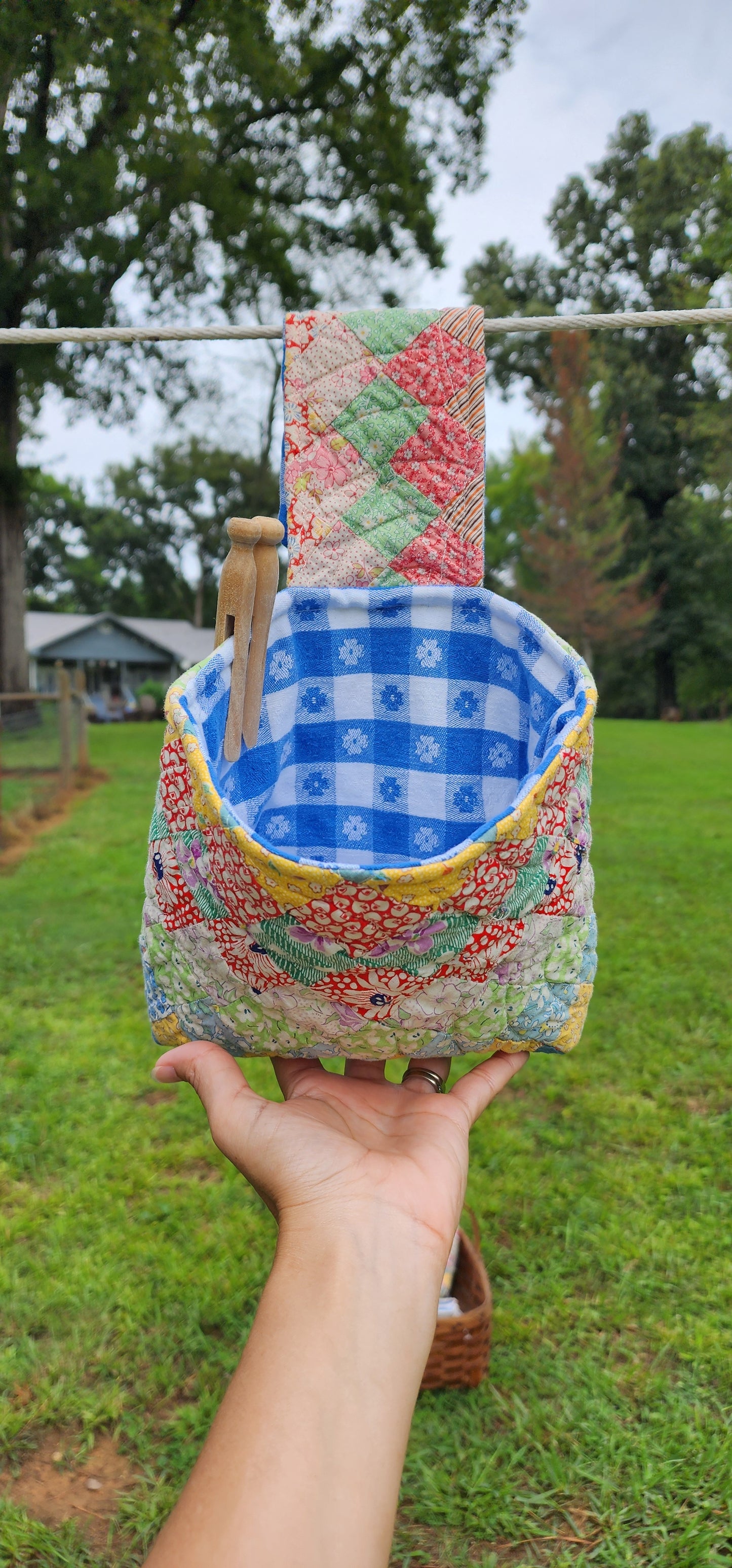 Vintage Quilt Clothespin Bag
